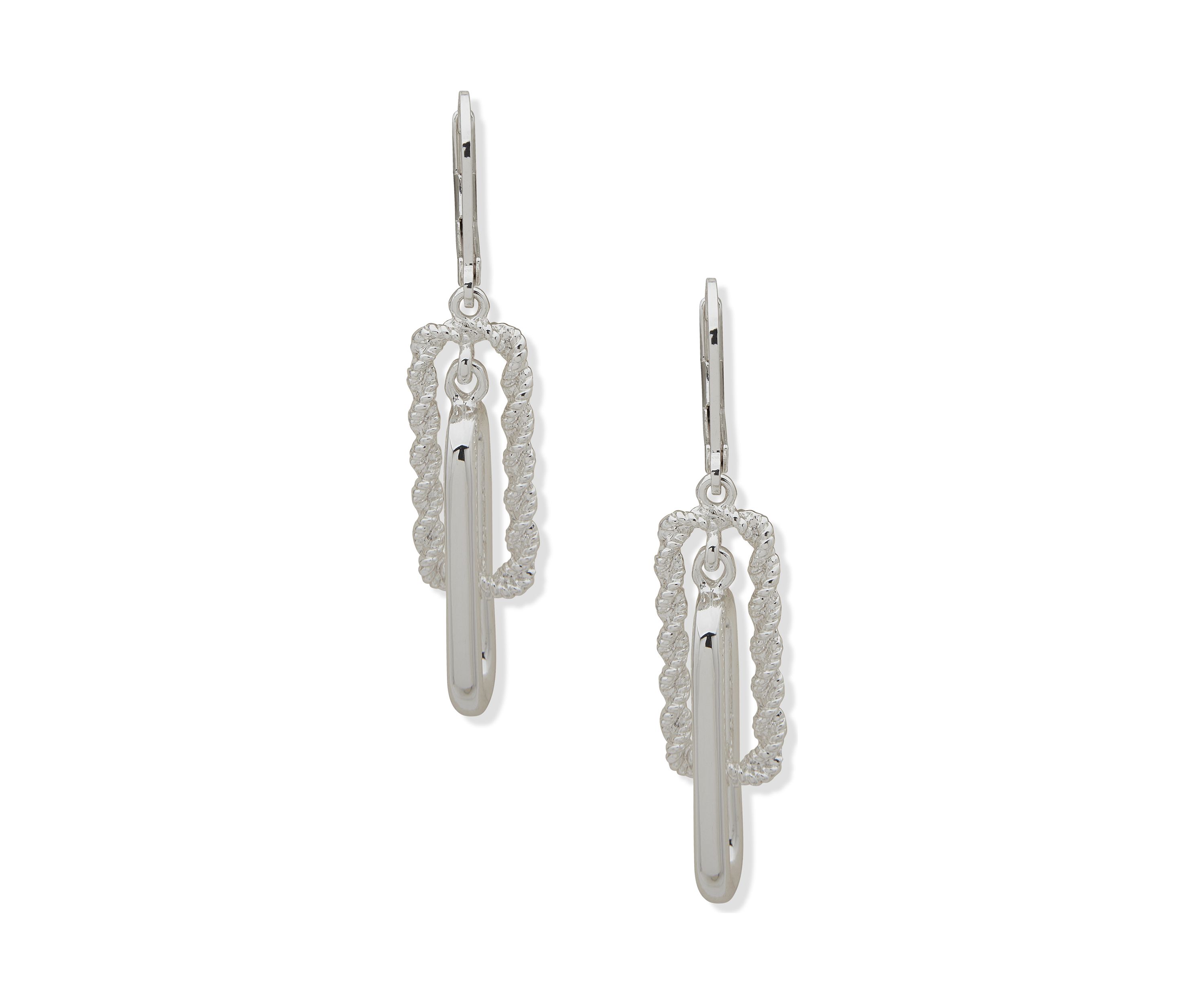 Silver Tone Rope Orbital Lever Back Drop Earrings