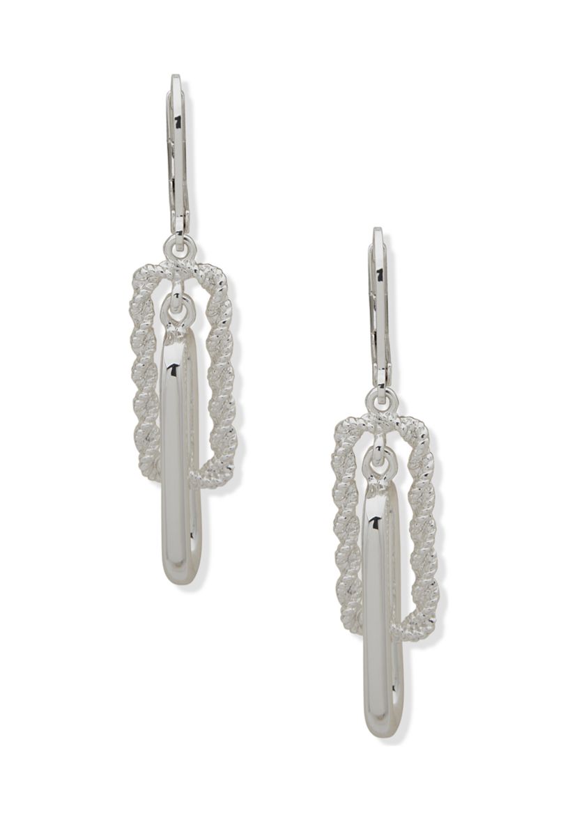 Silver Tone Rope Orbital Lever Back Drop Earrings