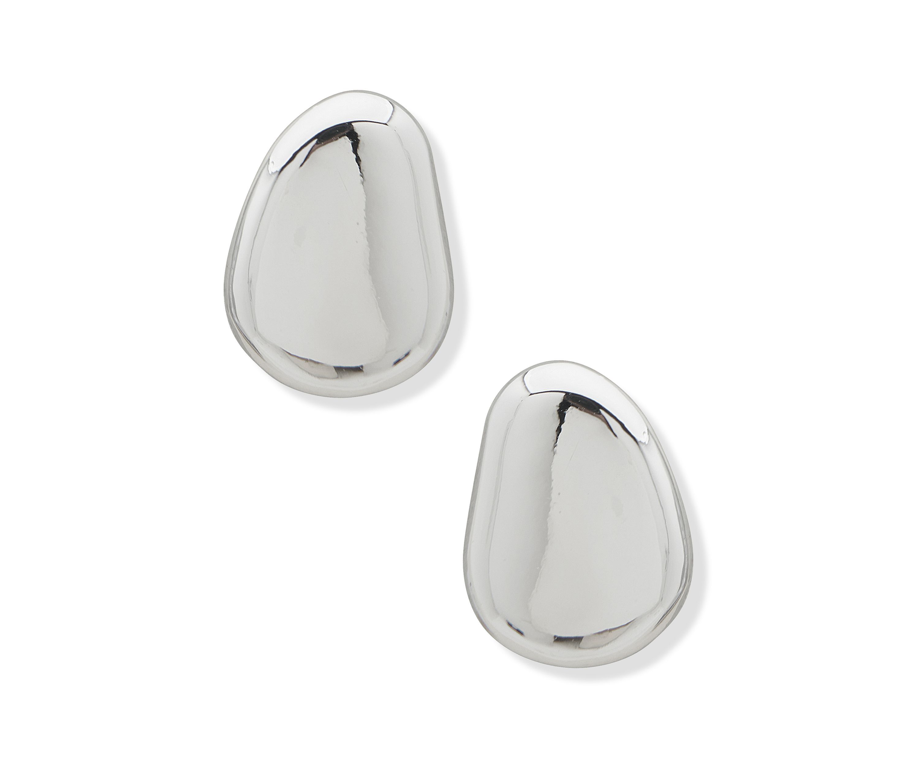 Silver Tone Pebble Button Earrings