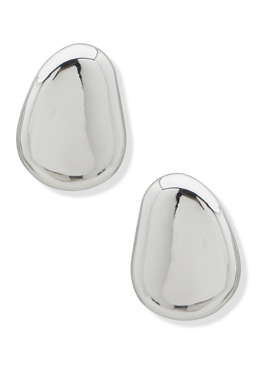 Silver Tone Pebble Button Earrings