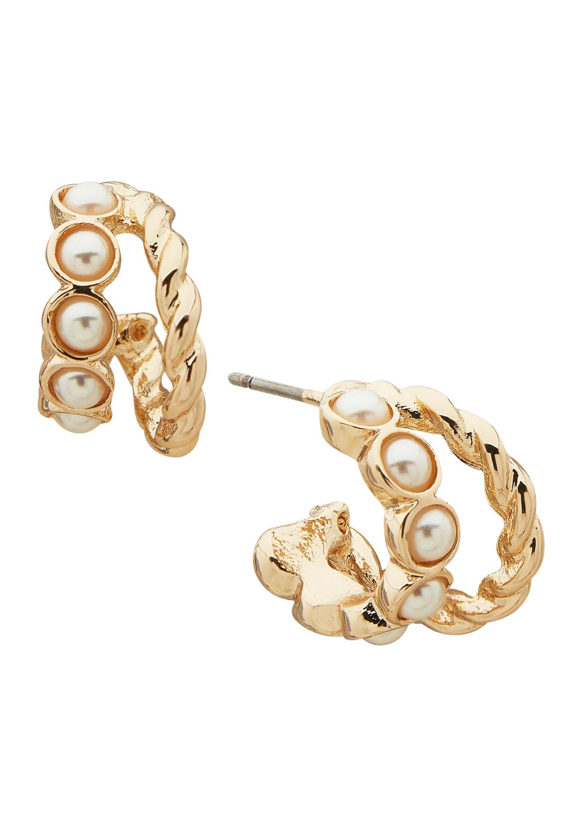 Gold Tone Pearl Double Drop Earrings