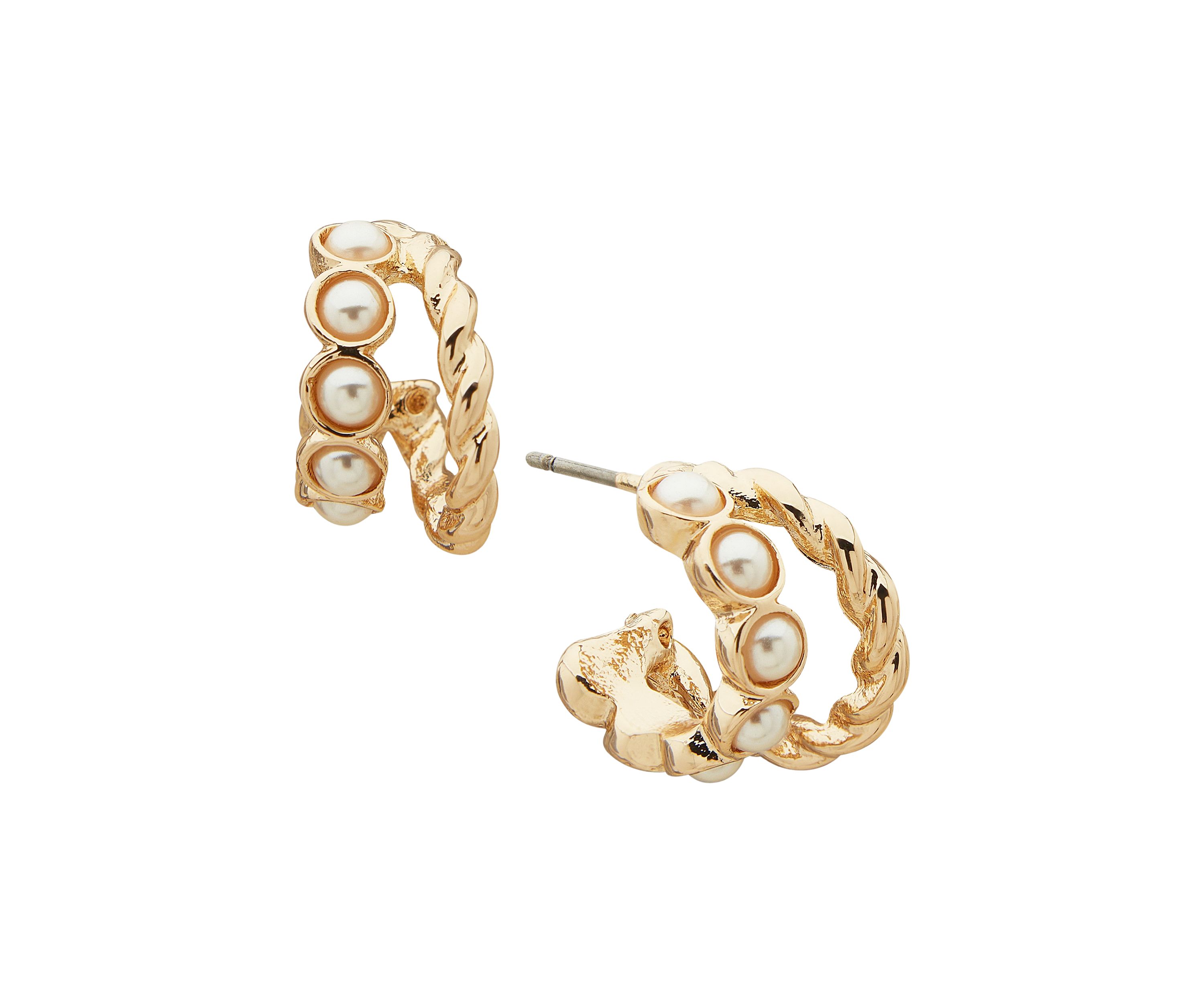 Gold Tone Pearl Double Drop Earrings