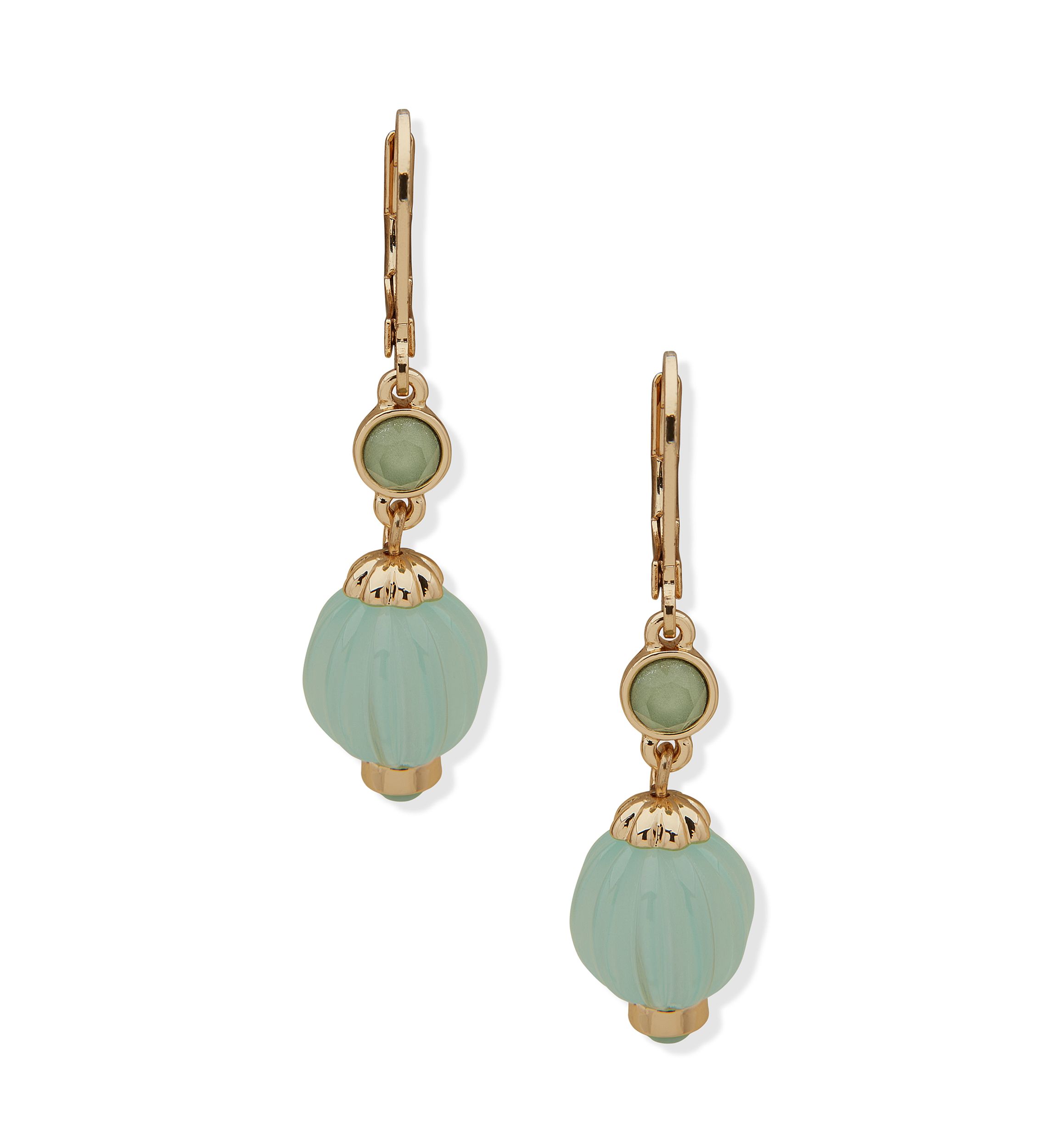 Gold Tone Fluted Bead Drop Earrings