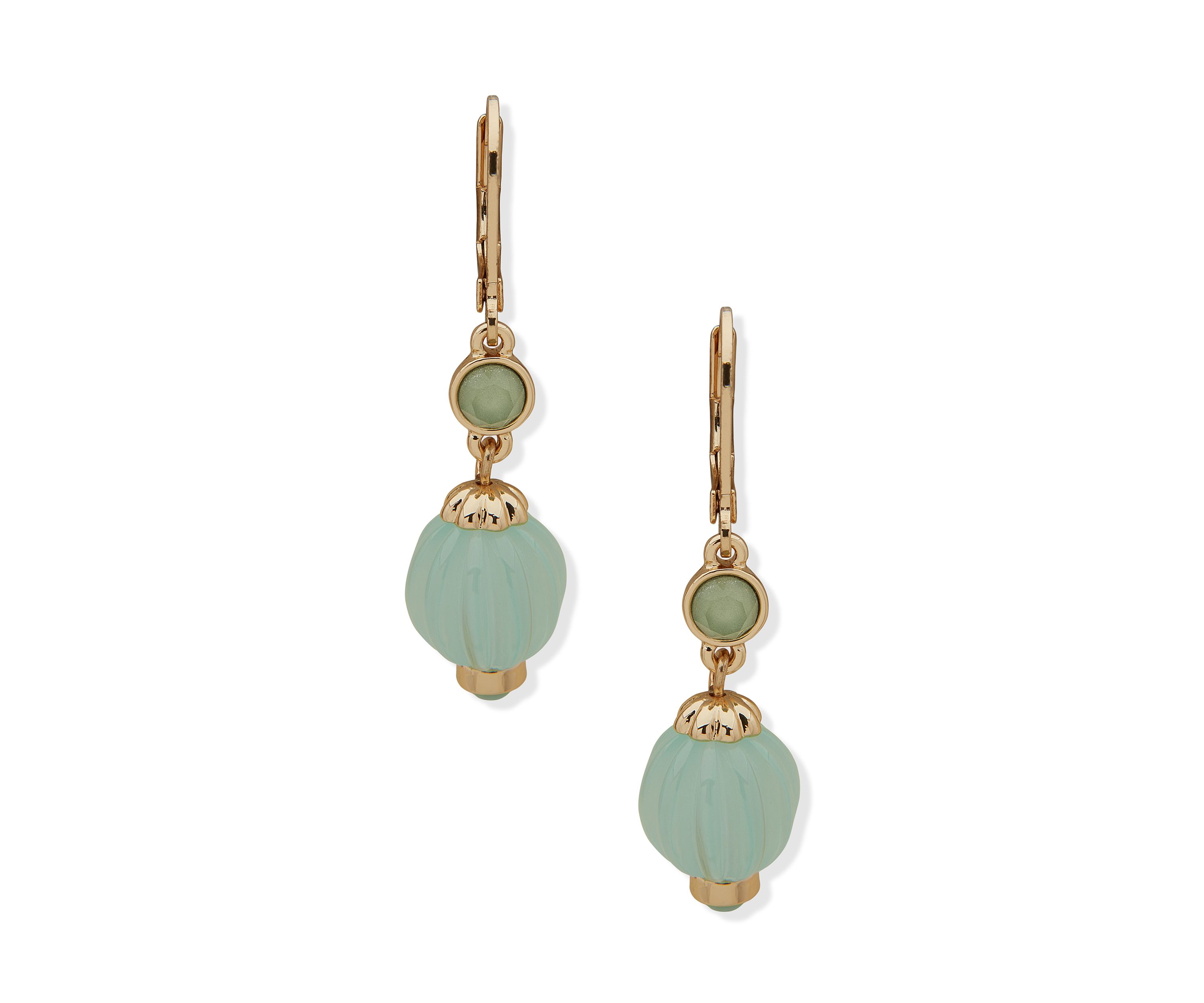 Gold Tone Fluted Bead Drop Earrings