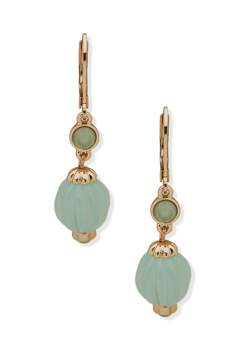 Gold Tone Fluted Bead Drop Earrings