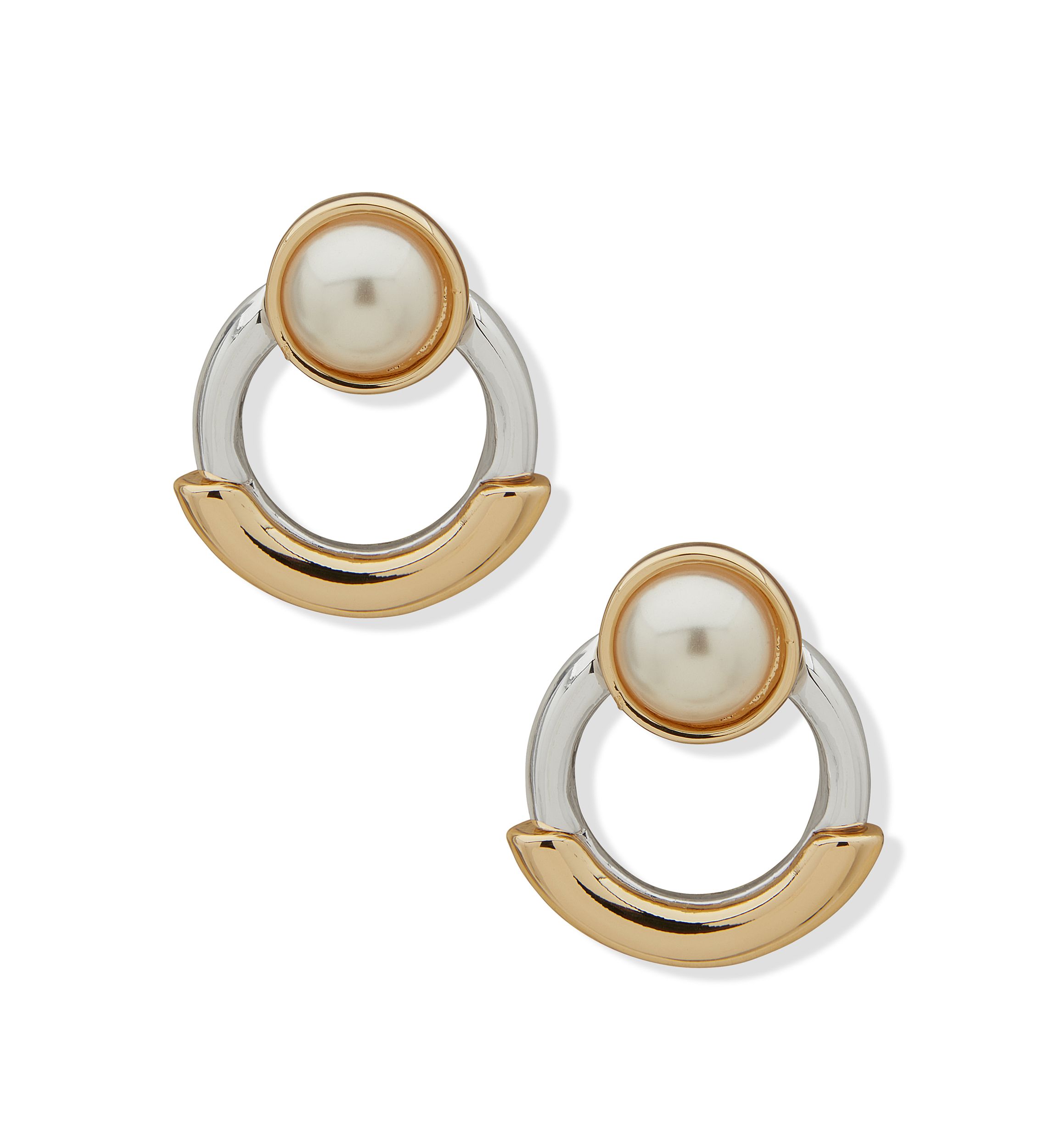 Two Tone Pearl Open Stud Earrings