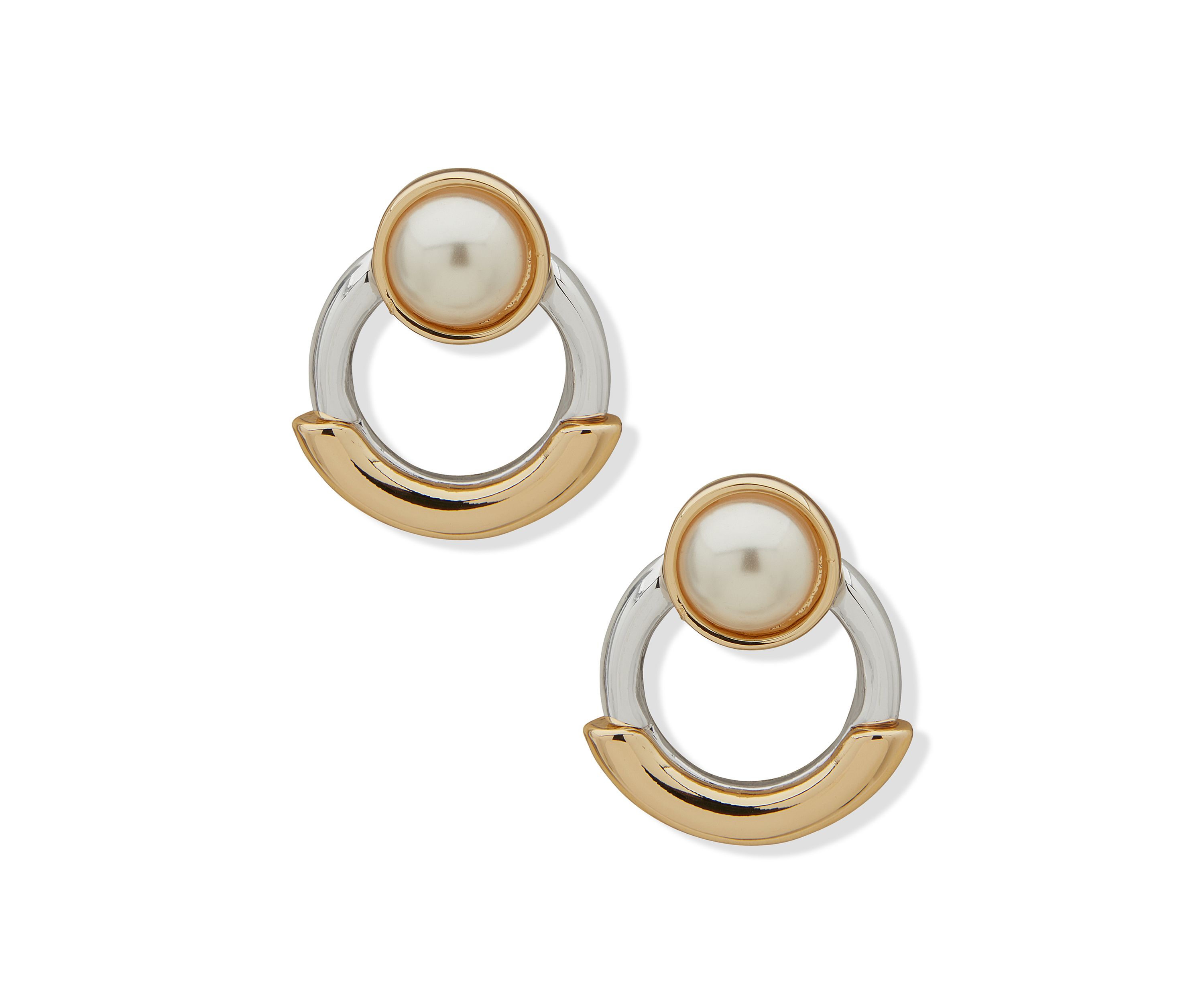 Two Tone Pearl Open Stud Earrings