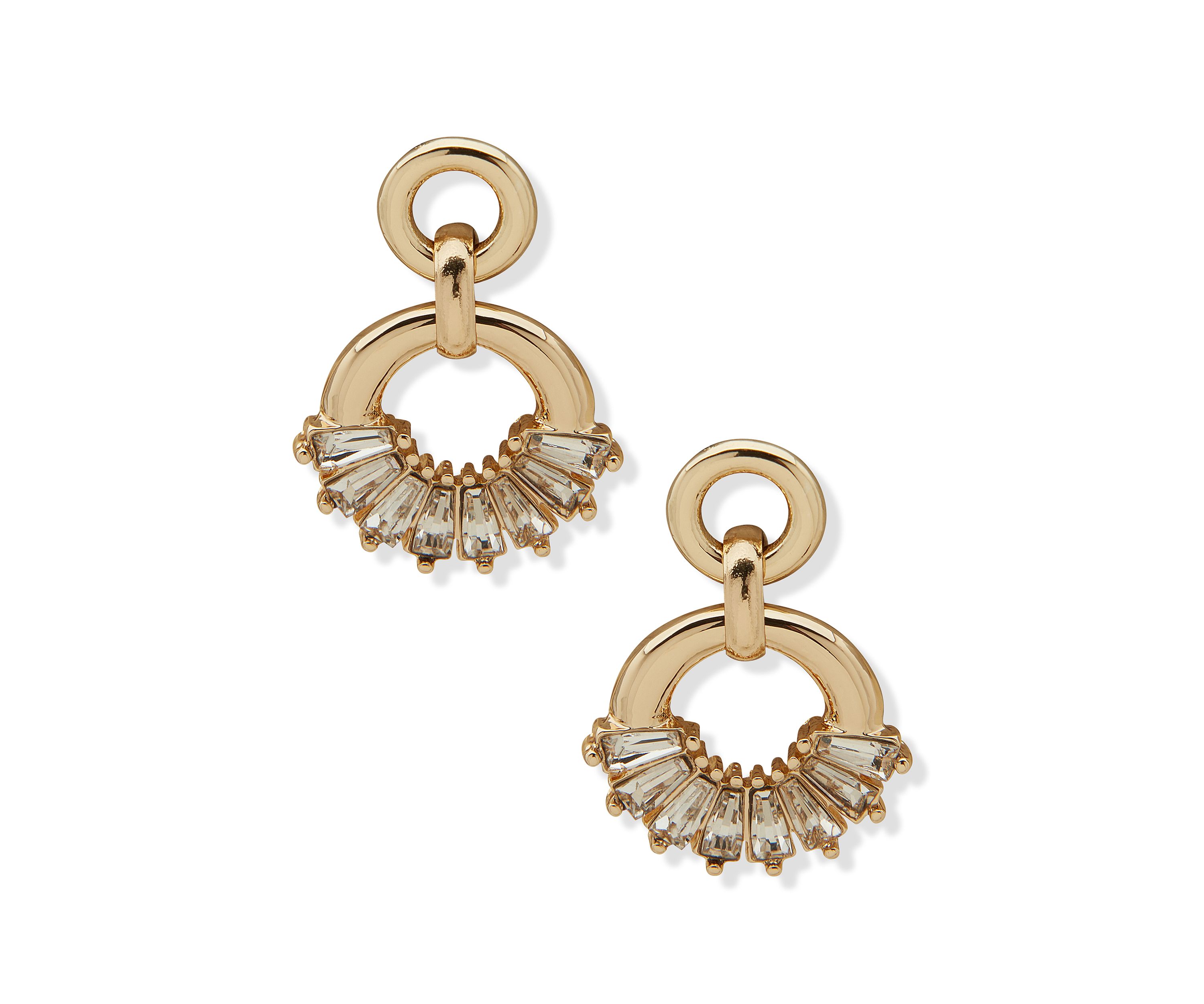 Gold Tone Crystal Post Linked Drop Earrings