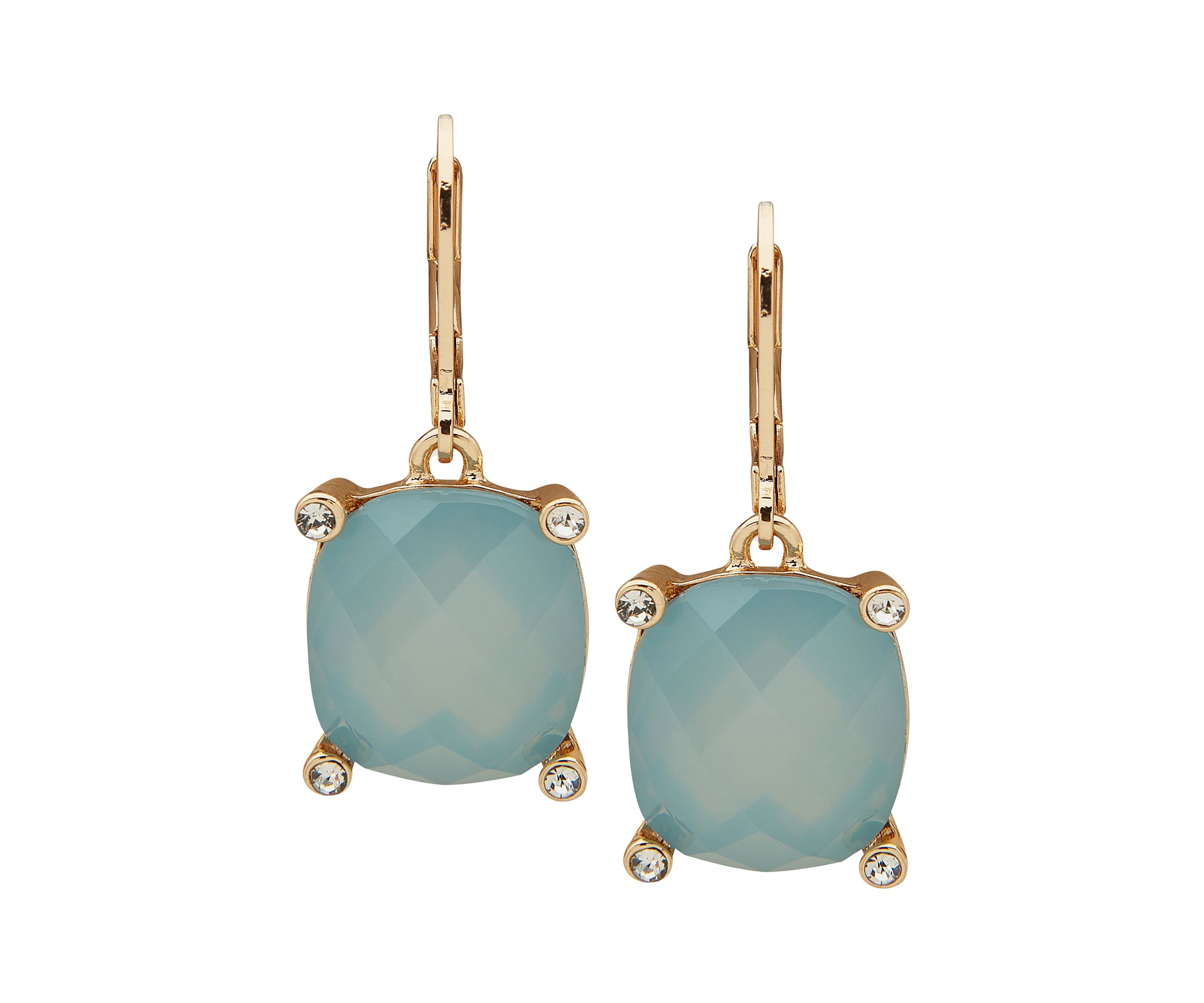 Gold Tone Blue Opal and Crystal Stone Drop Earrings