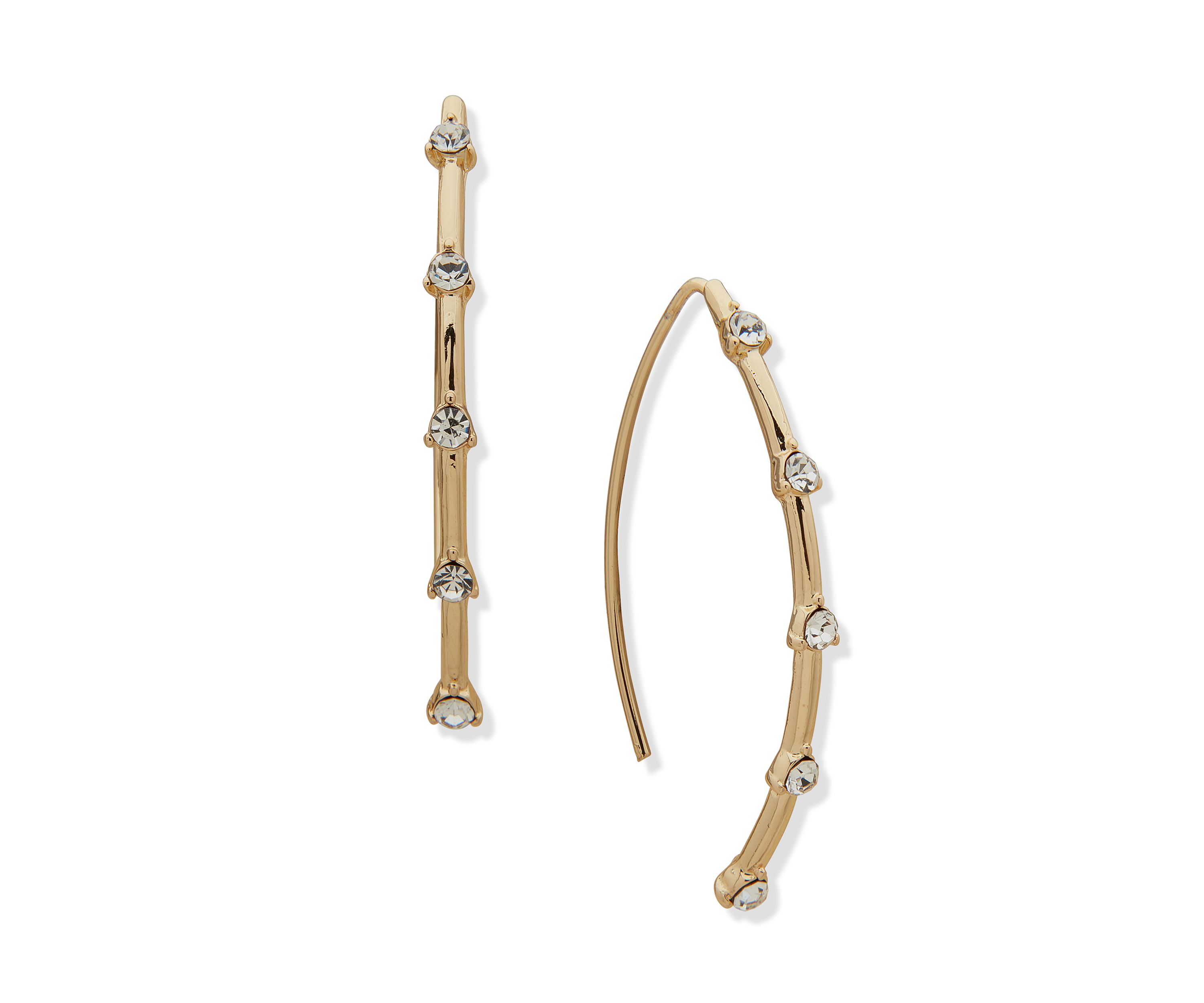 Gold Tone Crystal Threader Hoop Earrings