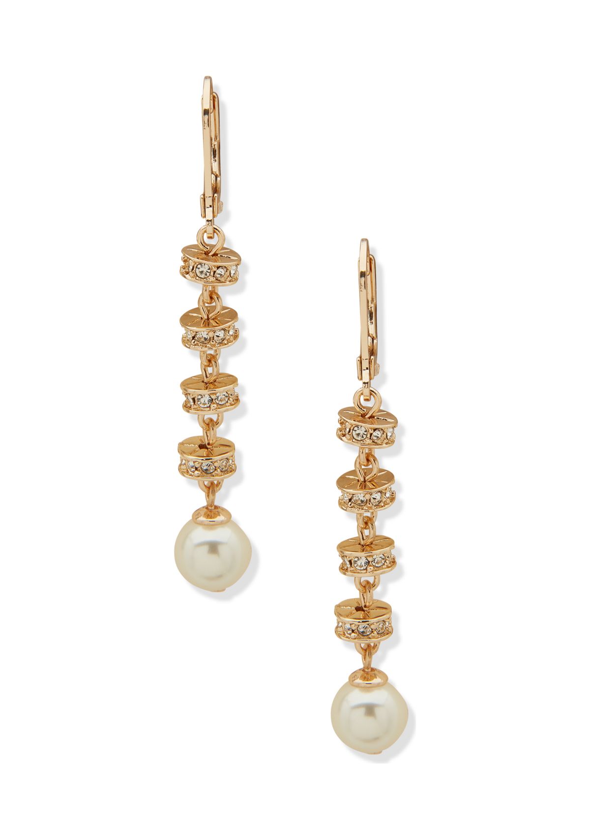 Gold Tone Rondell Stone Linear Earrings