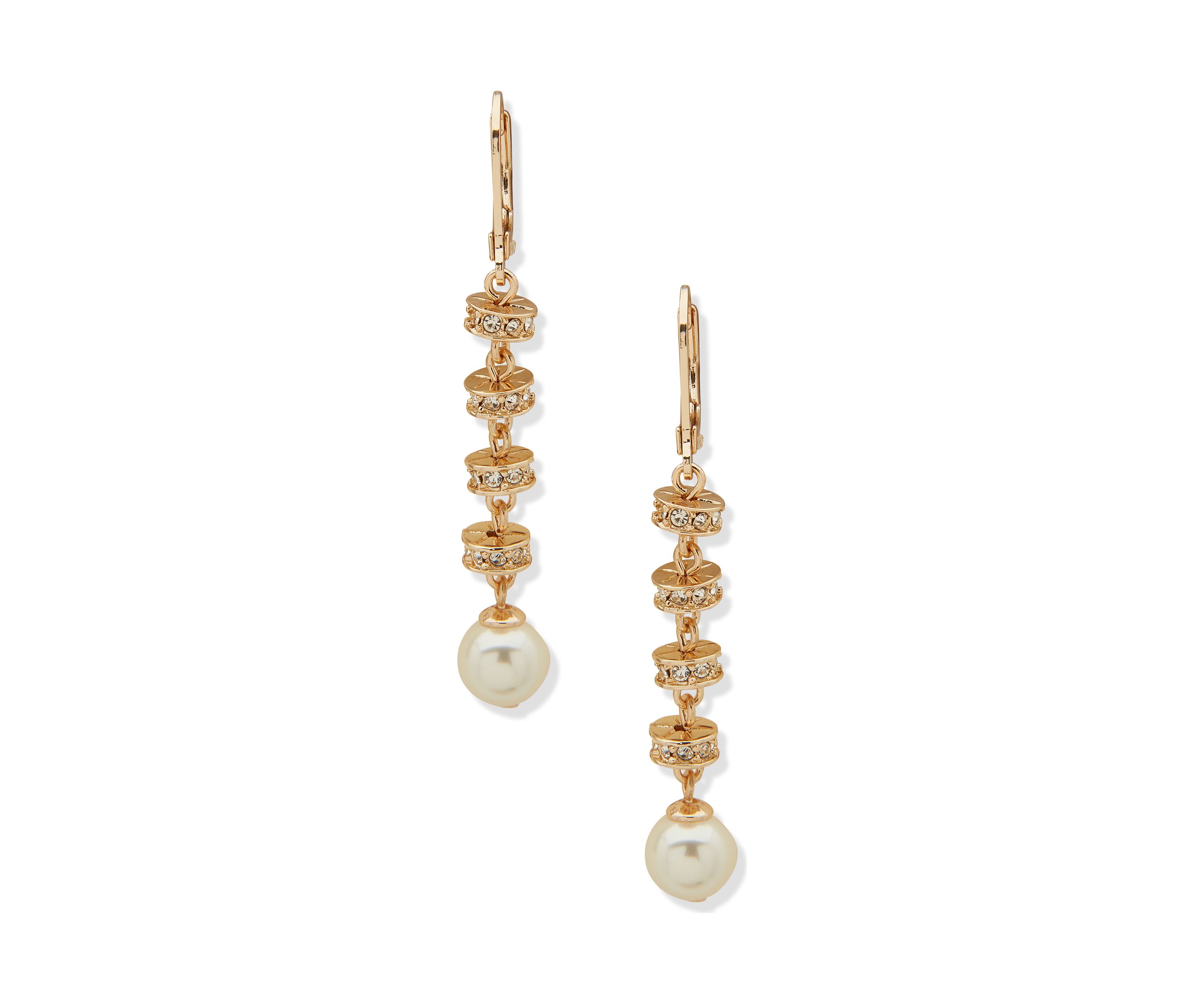 Gold Tone Rondell Stone Linear Earrings