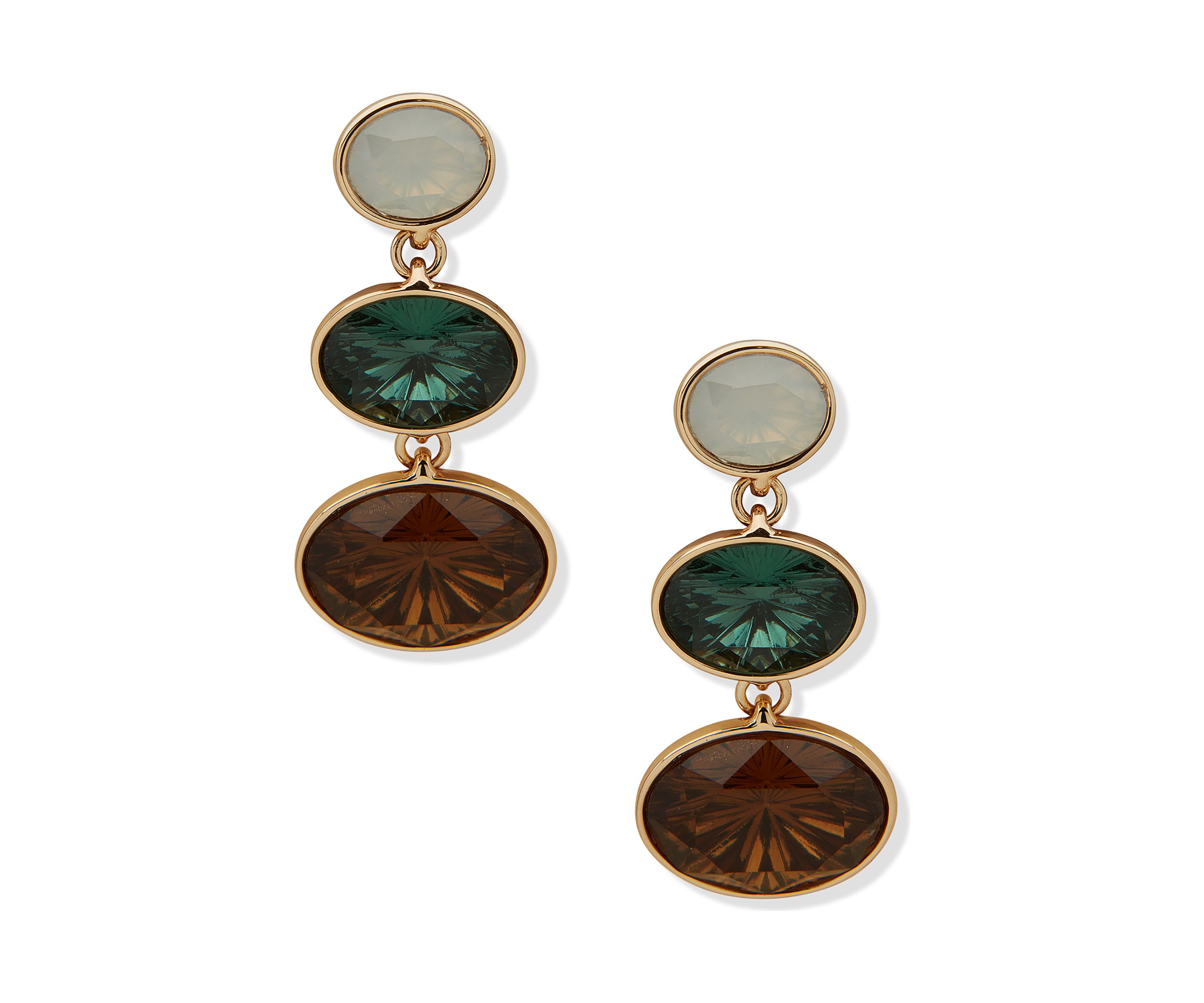 Gold Tone Multicolor Set Stone Linear Earrings