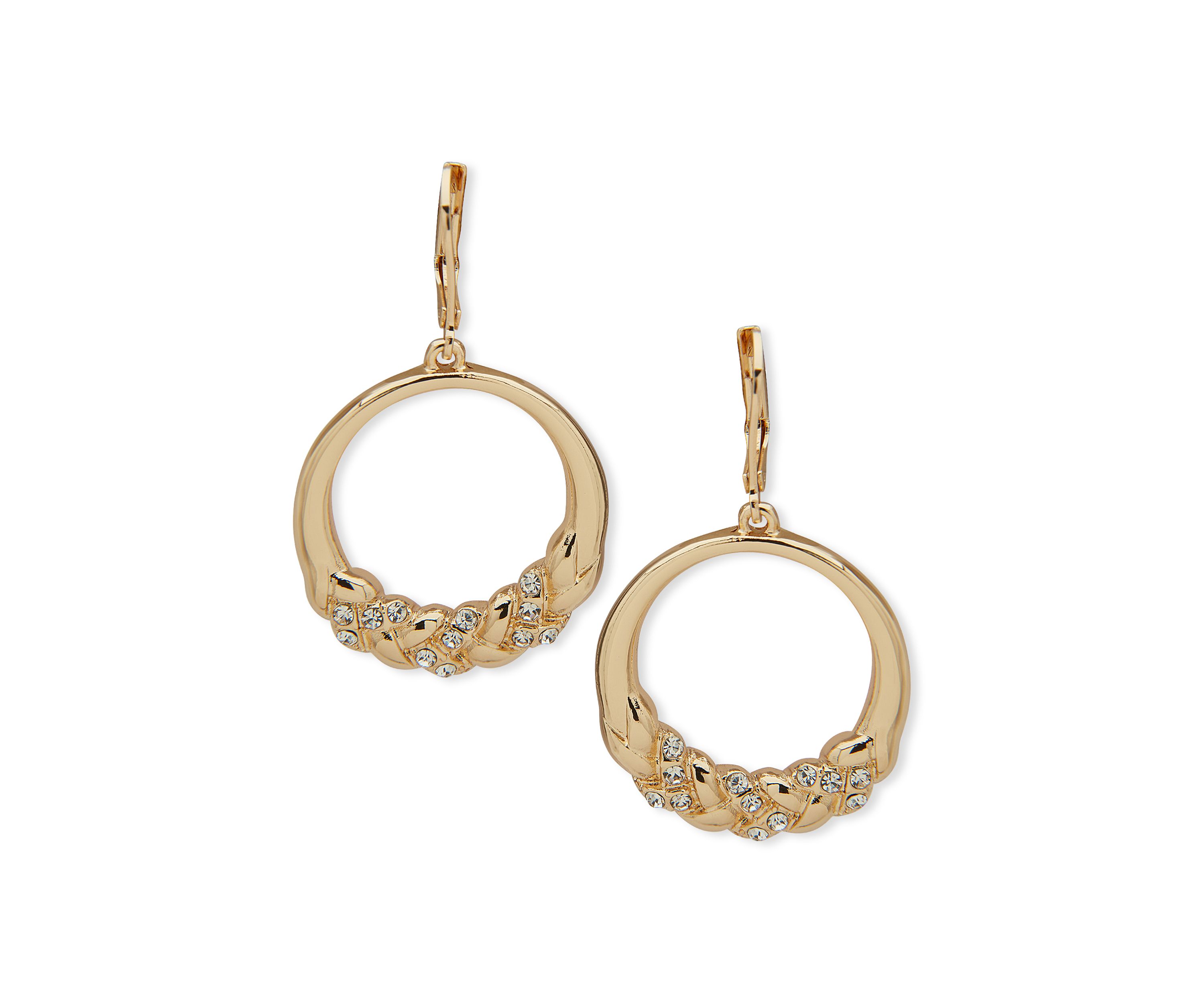 Gold Tone Crystal Braided Orbital Earrings