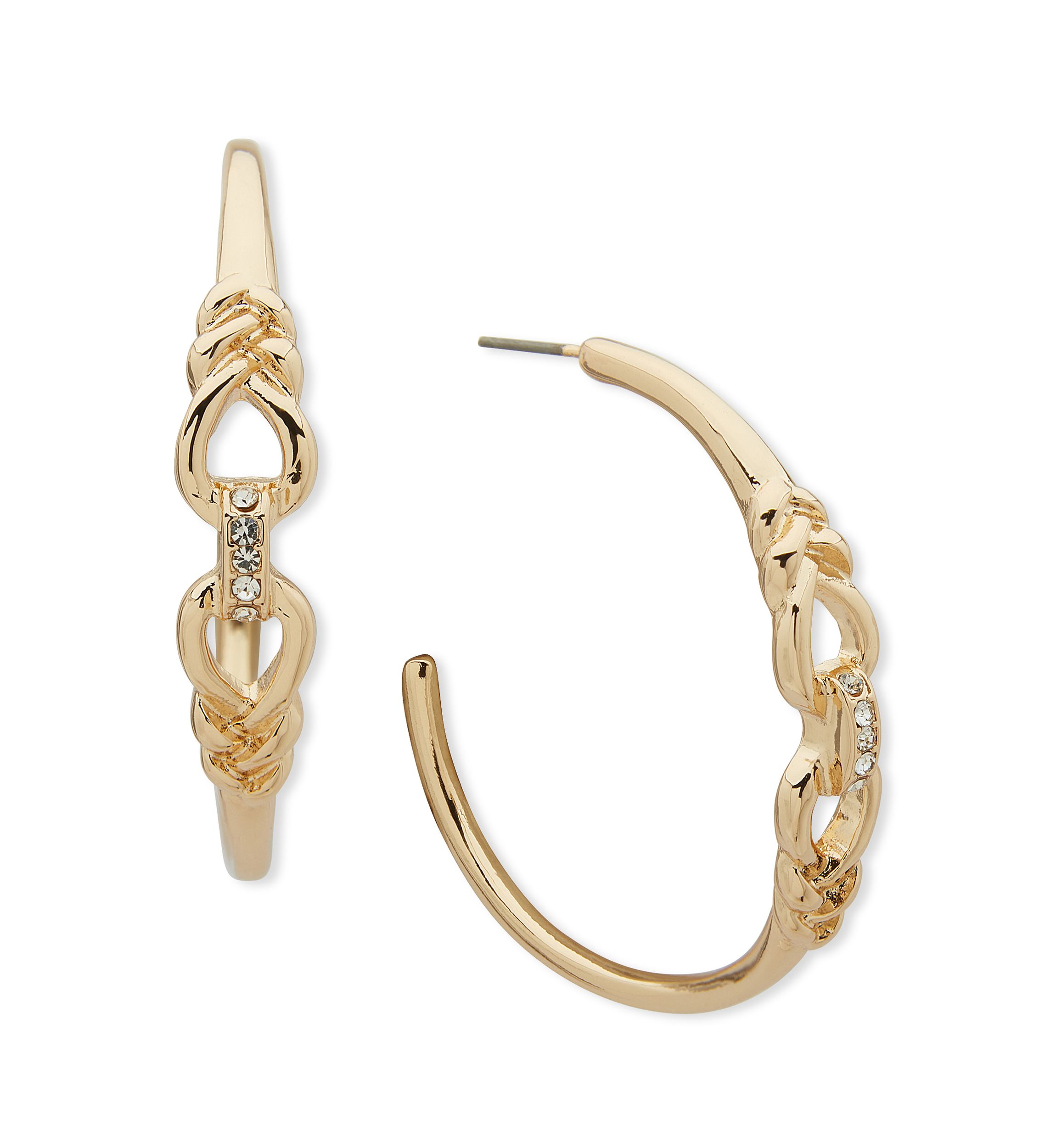 Gold Tone Crystal 45 Millimeter C Hoop Earrings