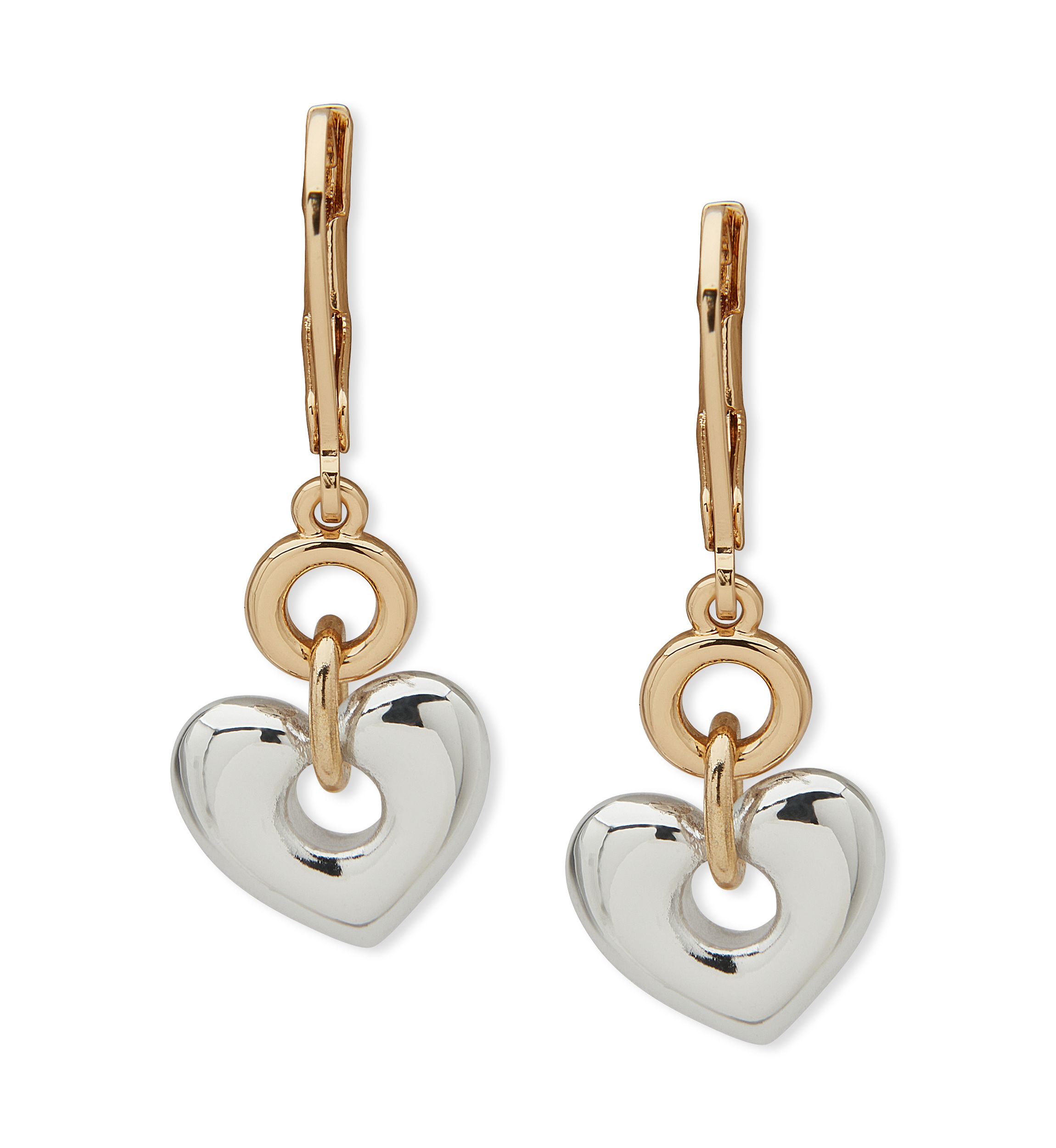 Two Tone Heart Double Drop Earrings