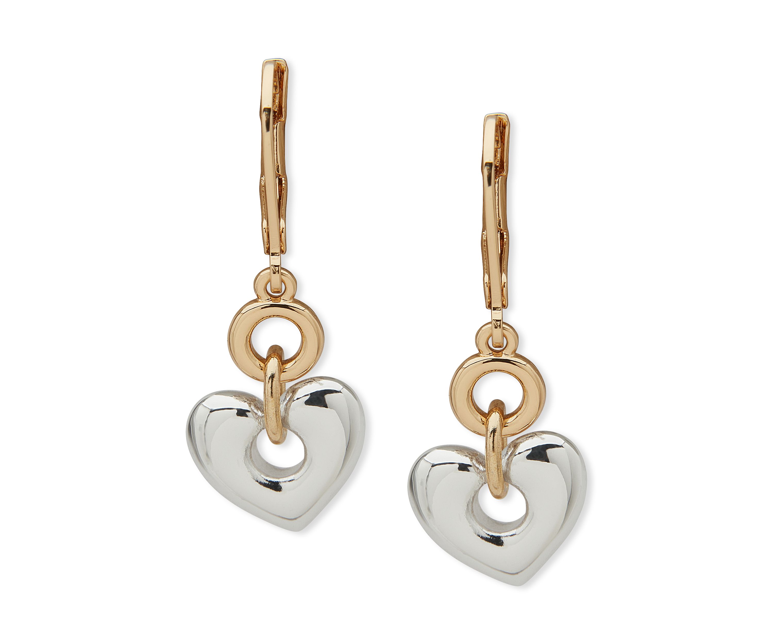 Two Tone Heart Double Drop Earrings