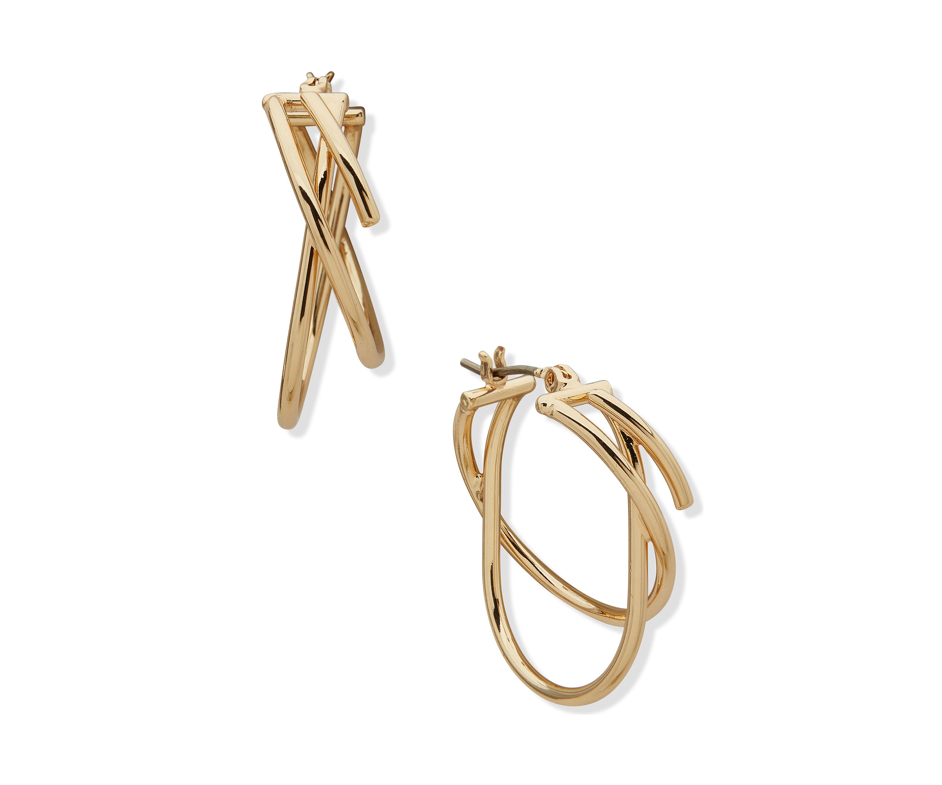 Gold Tone Crisscross Hoop Earrings