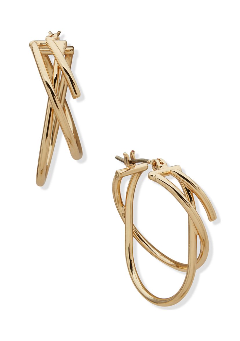 Gold Tone Crisscross Hoop Earrings