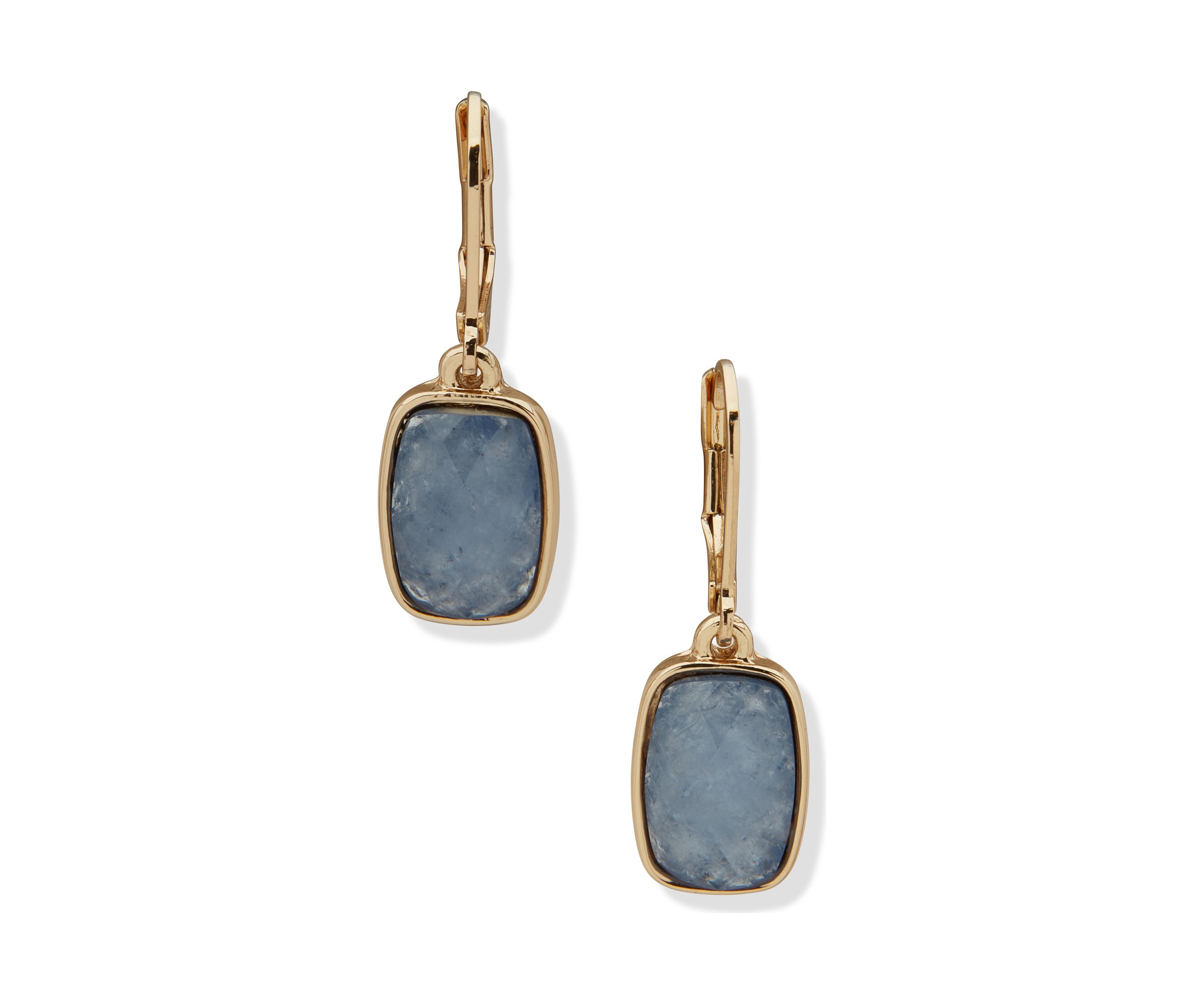 Gold Tone Light Sapphire Cushion Stone Drop Earrings