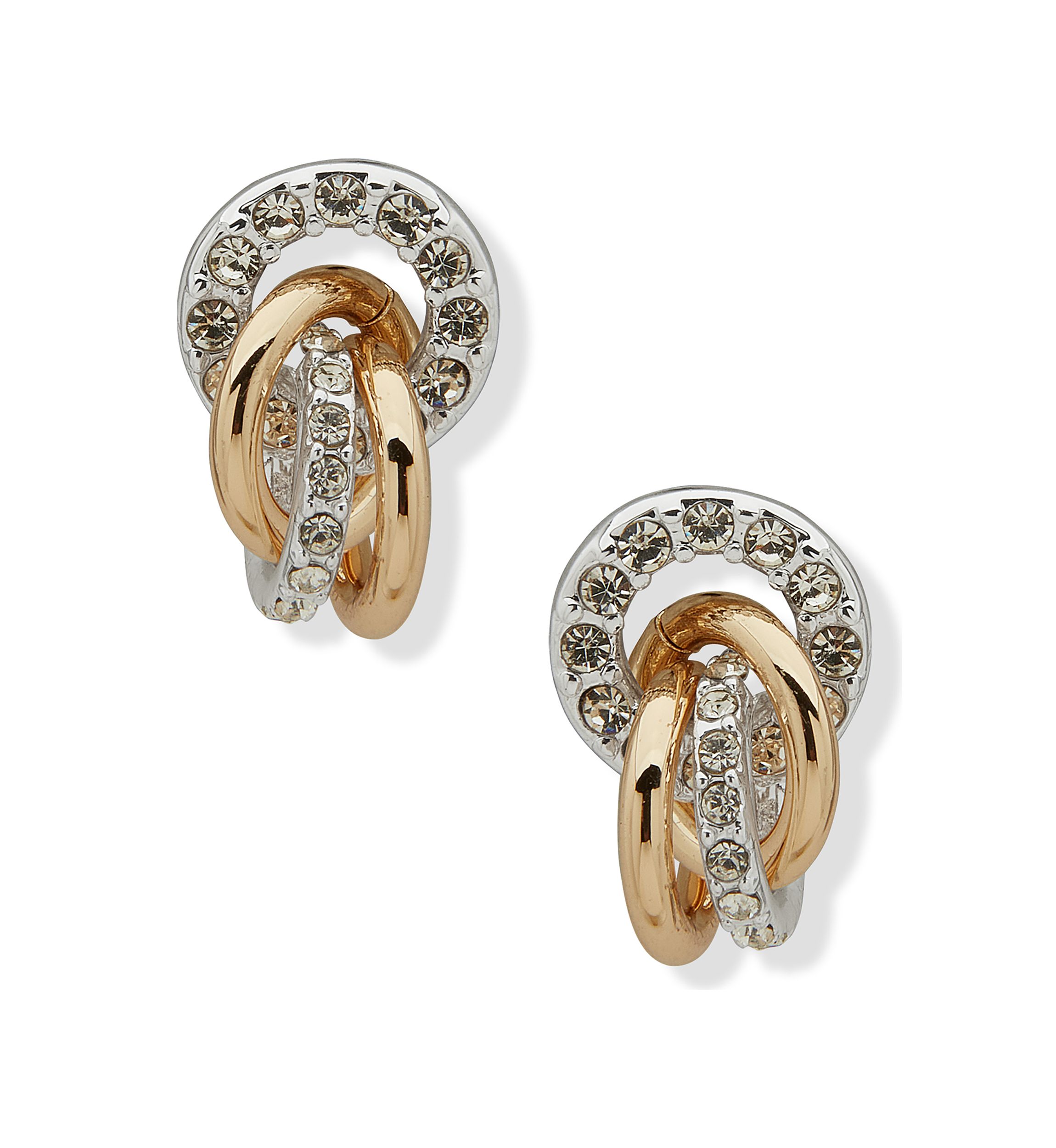 Two Tone Link Button Rondell Shaky Drop Earrings