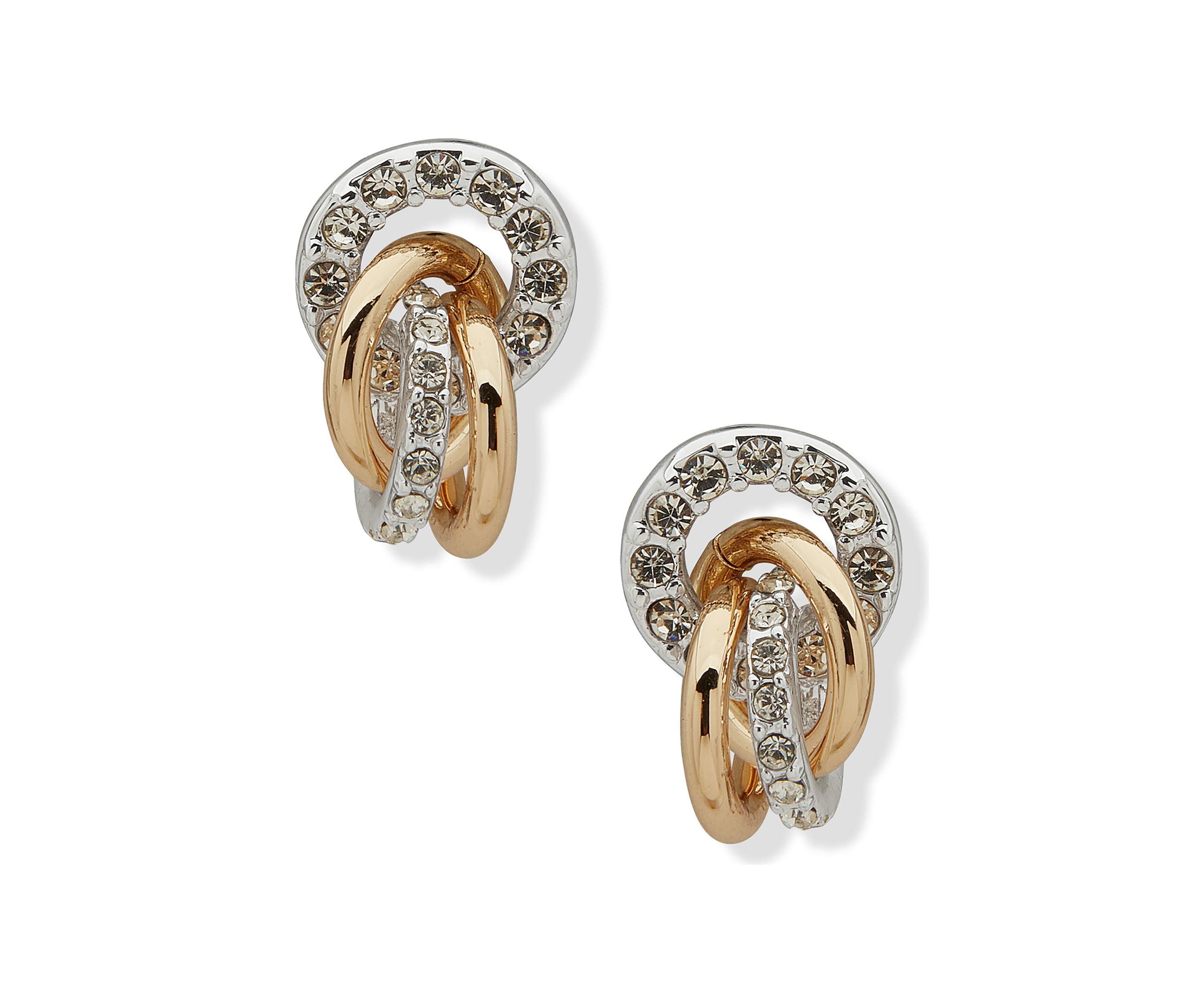 Two Tone Link Button Rondell Shaky Drop Earrings
