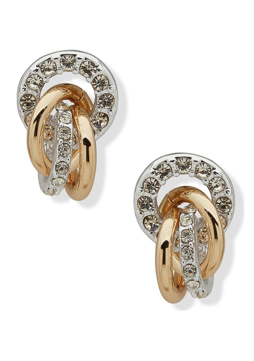 Two Tone Link Button Rondell Shaky Drop Earrings