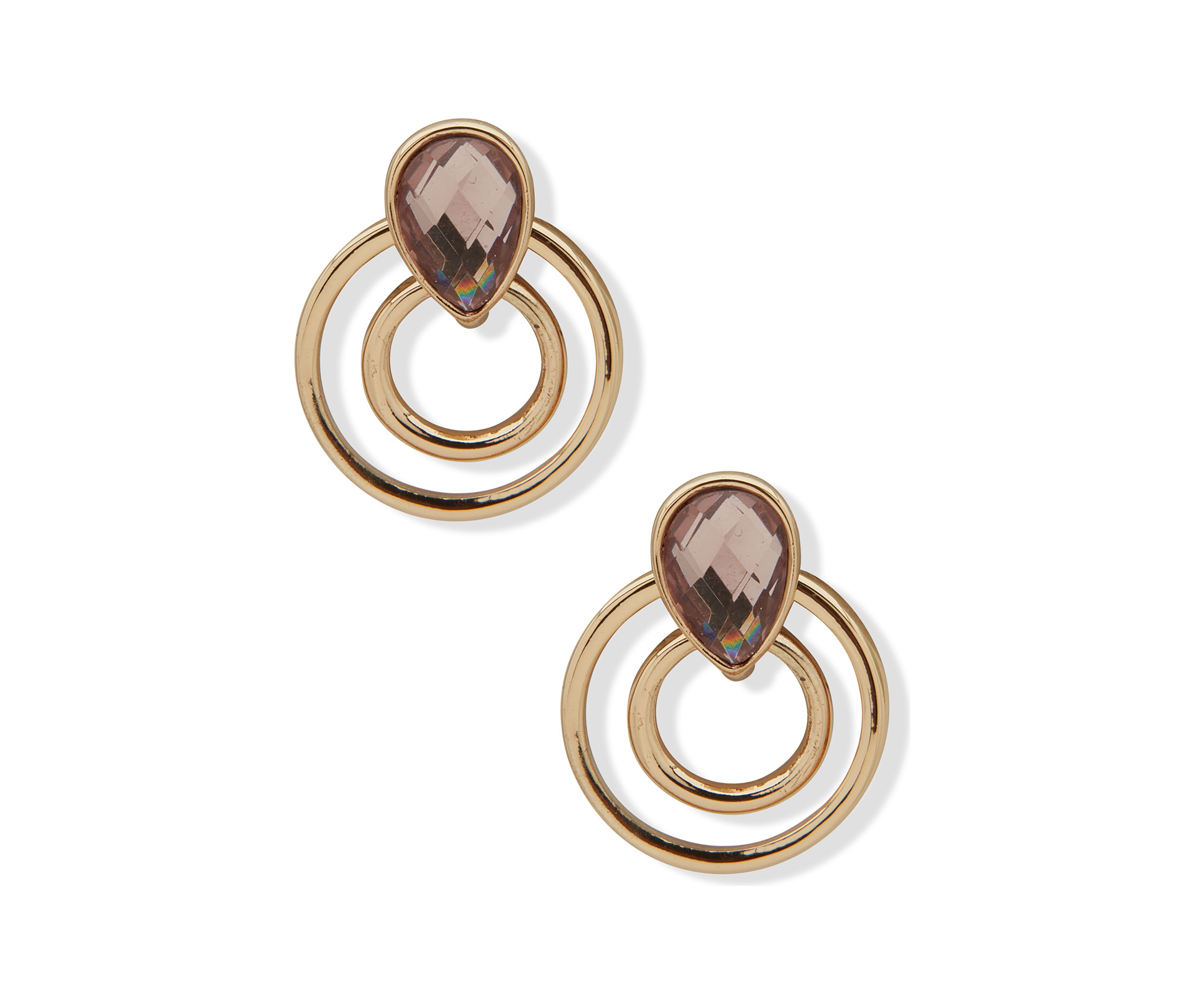 Gold Tone Light Amethyst Multi Row Button Earrings