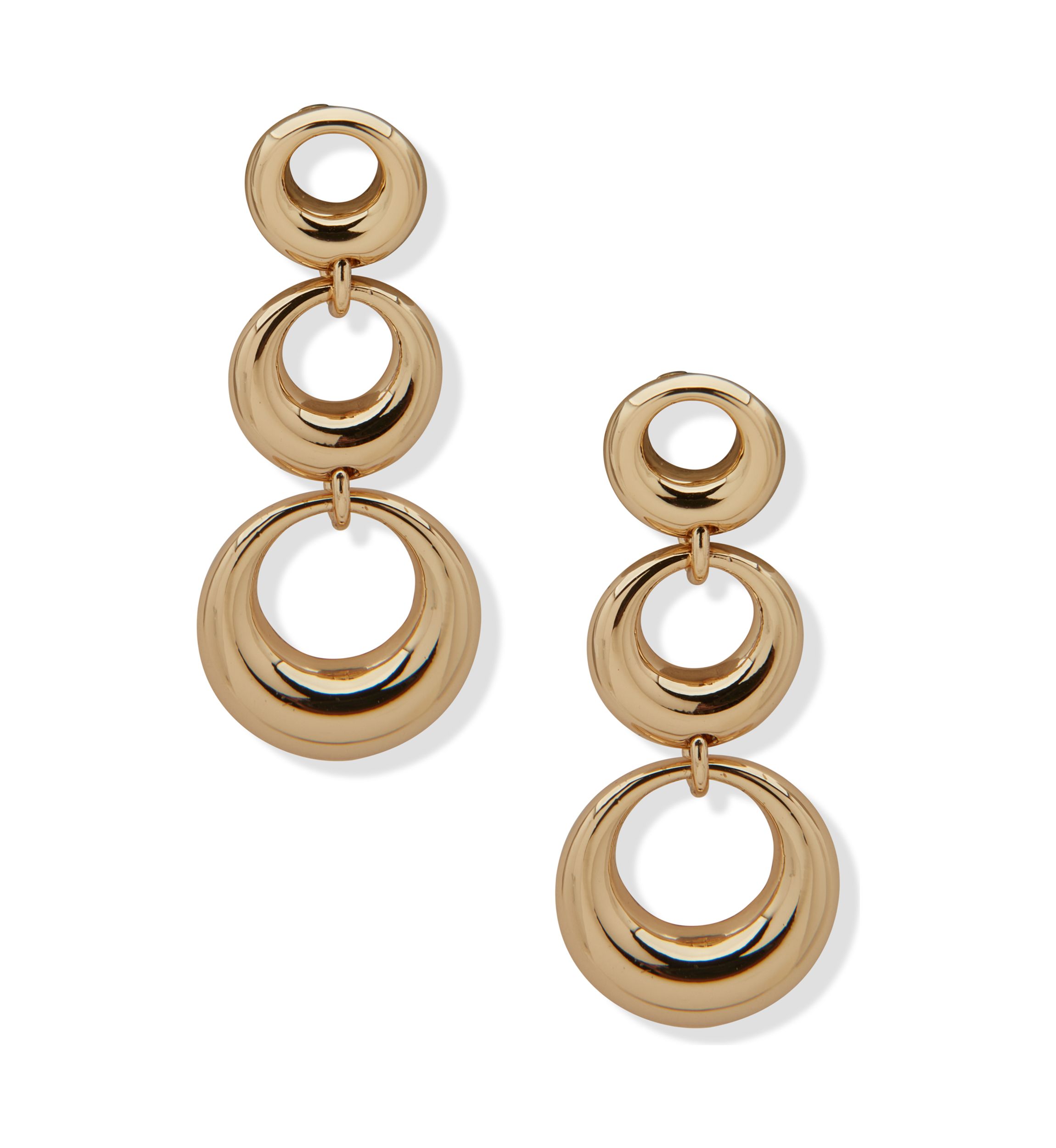 Gold Tone Linked Ring Linear Earrings