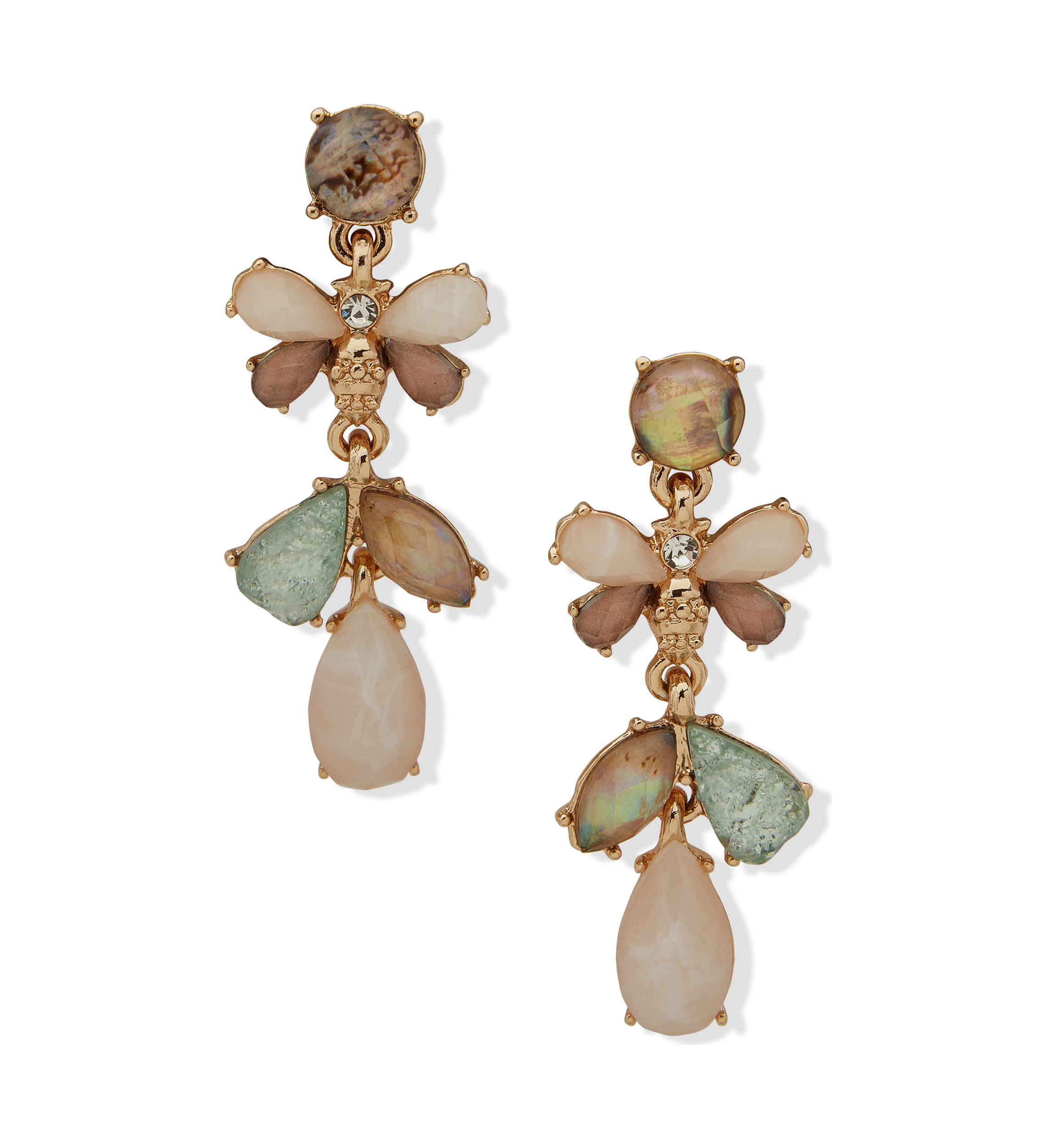 Gold Tone Multi Post Linear Bee Earrings