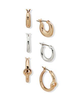 Anne Klein Two Tone Oval Hoop Trio Earrings Set