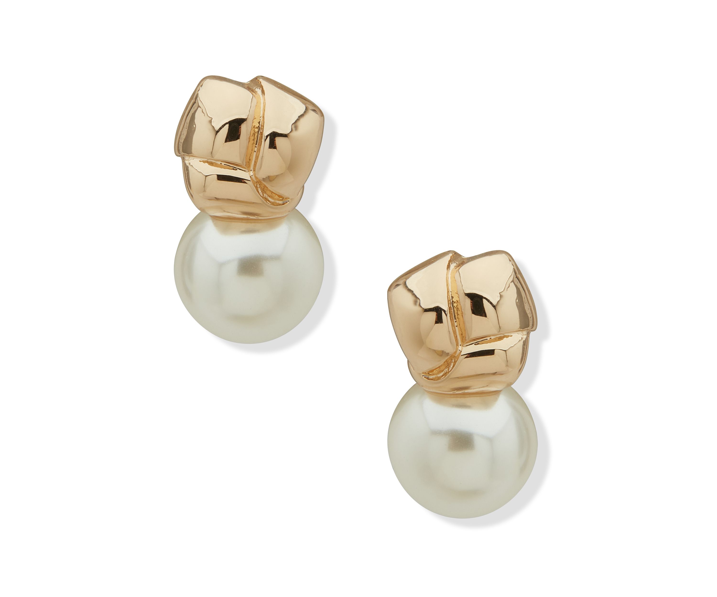 Gold Tone Pearl Knot Stud Earrings