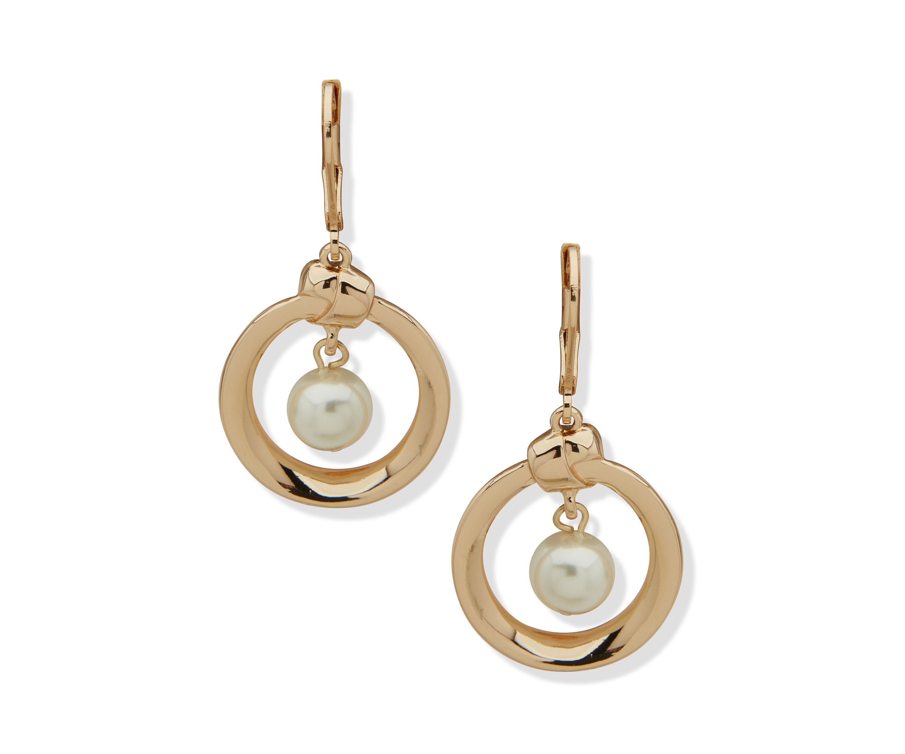 Gold Tone Pearl Knot Orbital Earrings