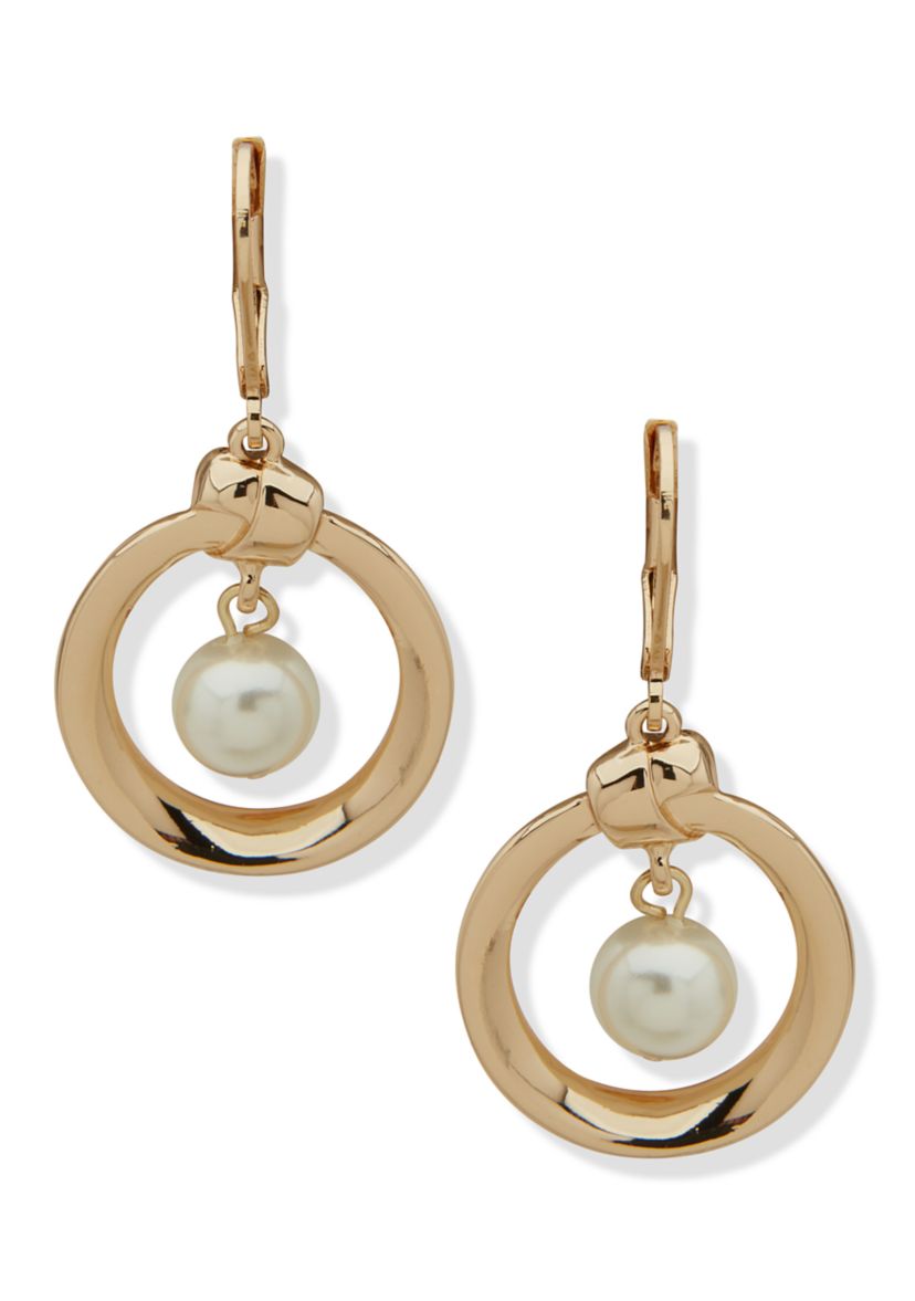 Gold Tone Pearl Knot Orbital Earrings