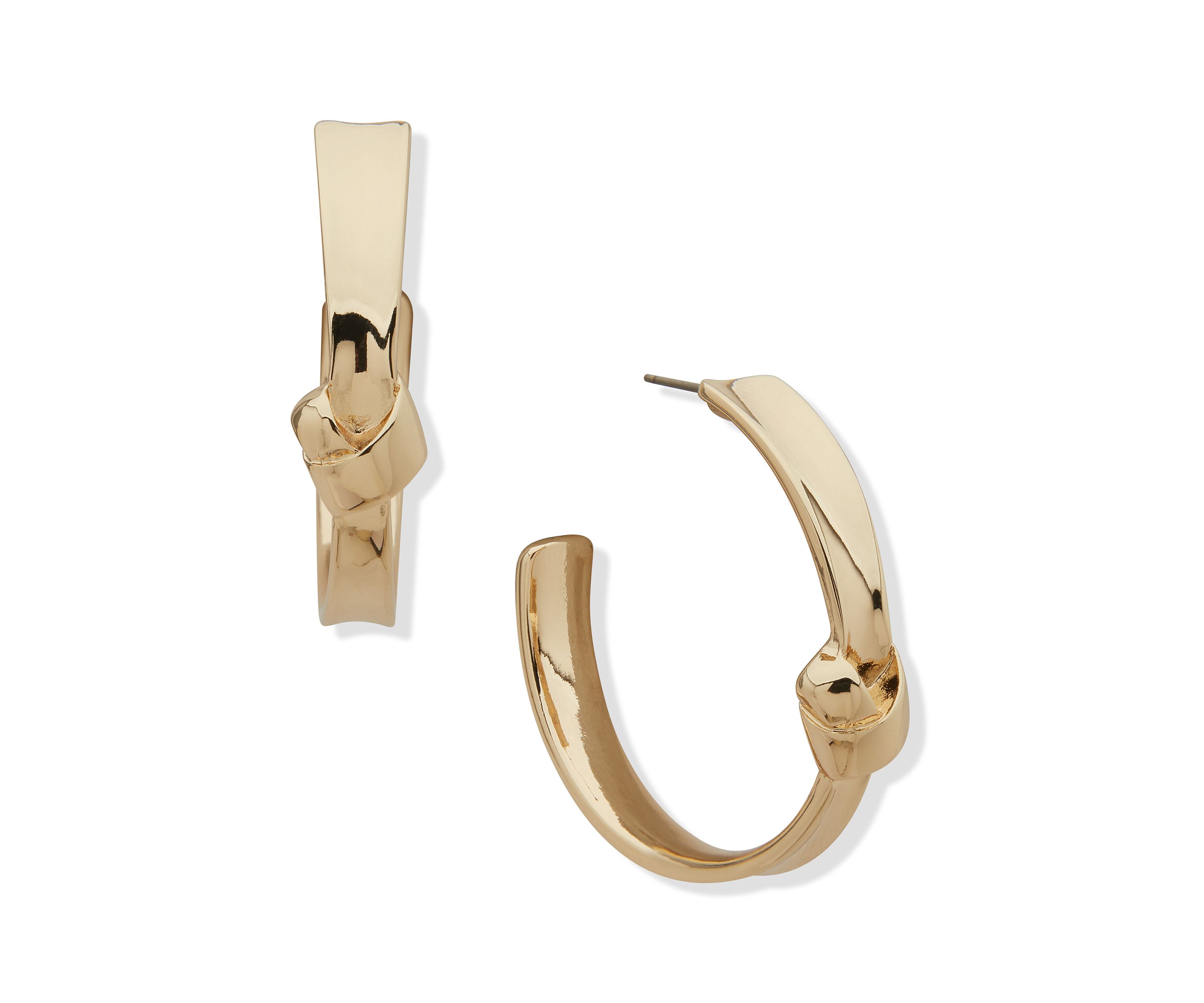 Gold Tone 38 Millimeter C Hoop Knot Earrings