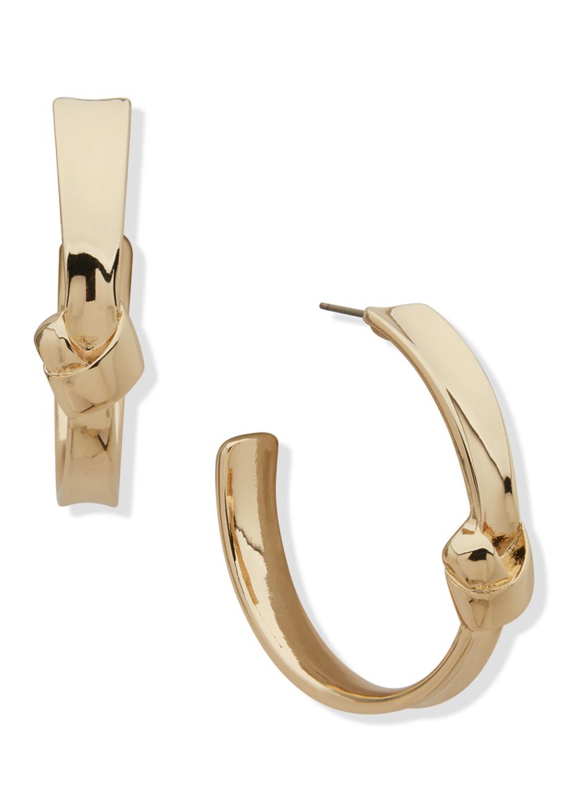 Gold Tone 38 Millimeter C Hoop Knot Earrings