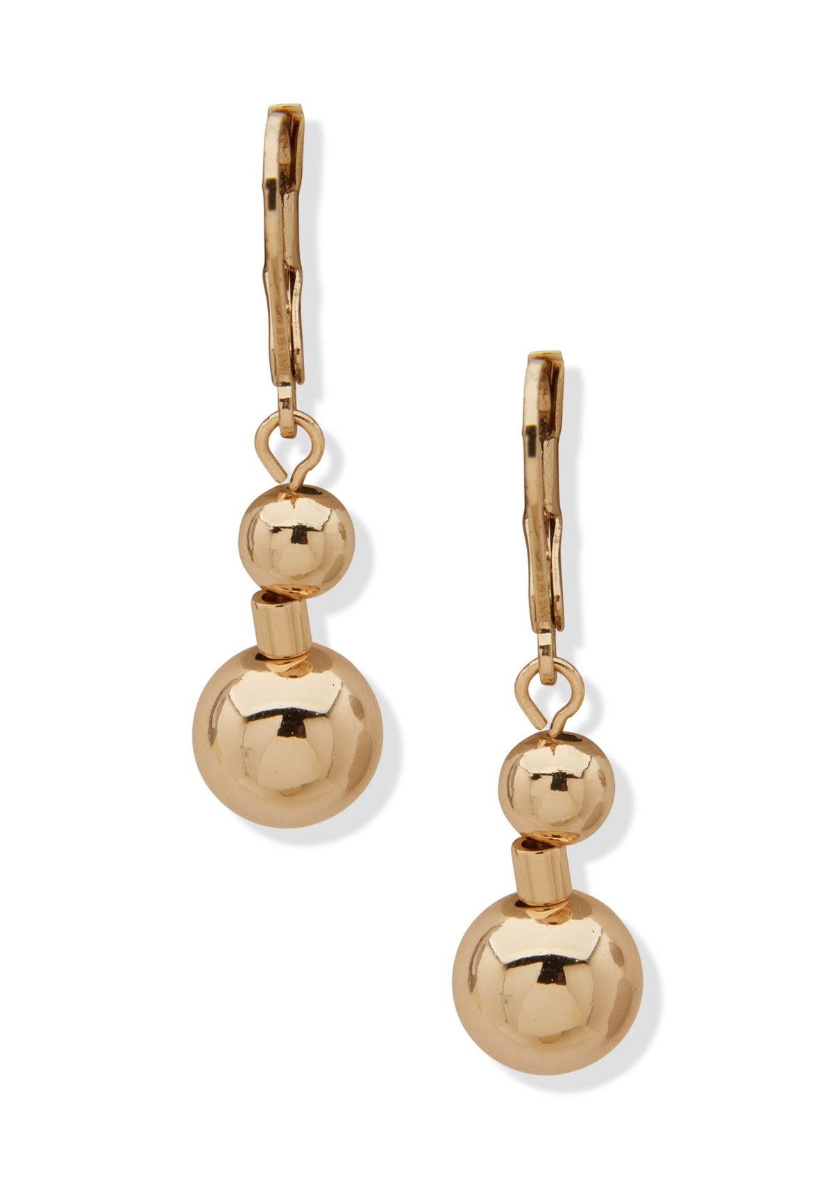 Gold Tone Double Bead Drop Earrings