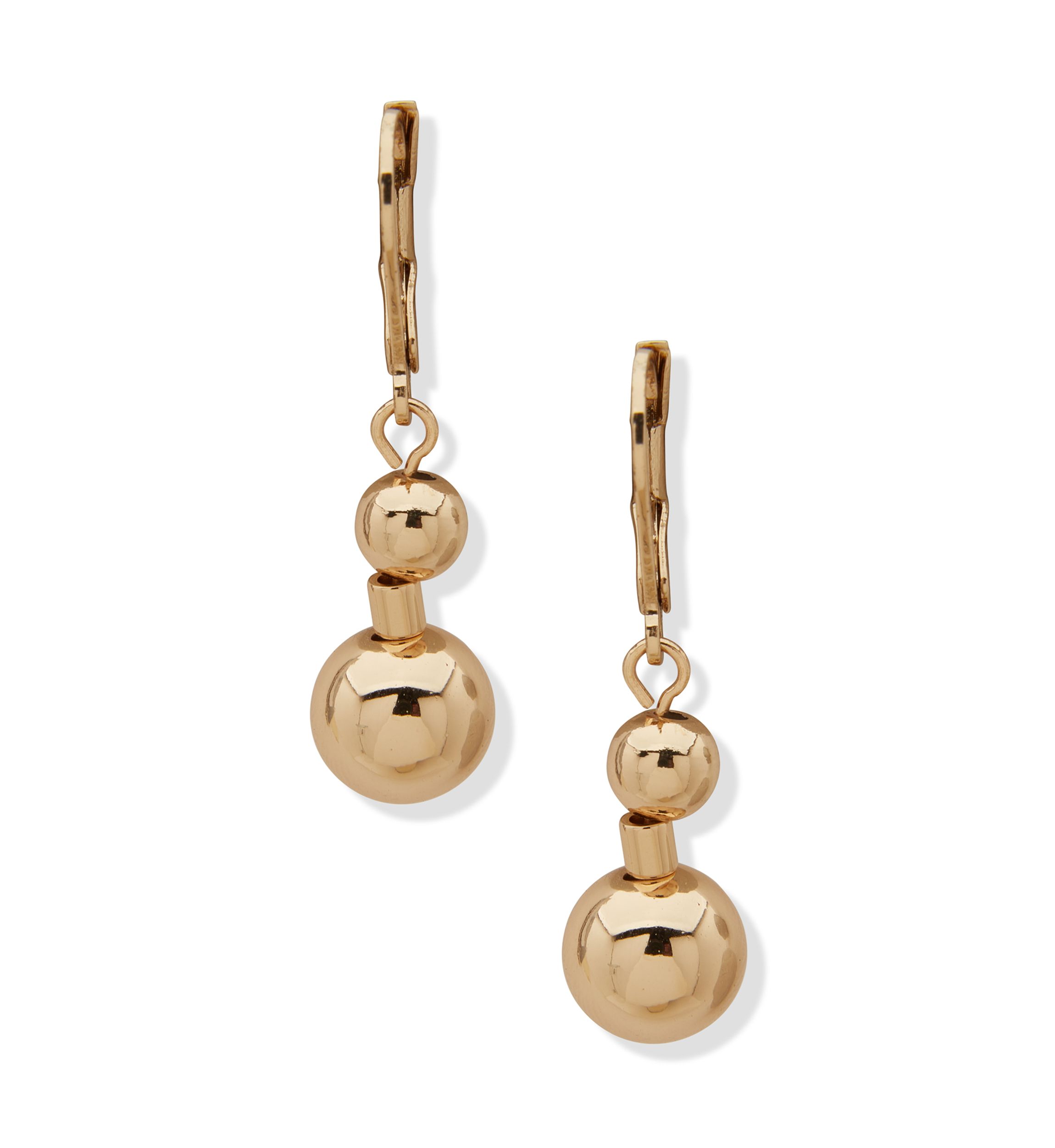 Gold Tone Double Bead Drop Earrings