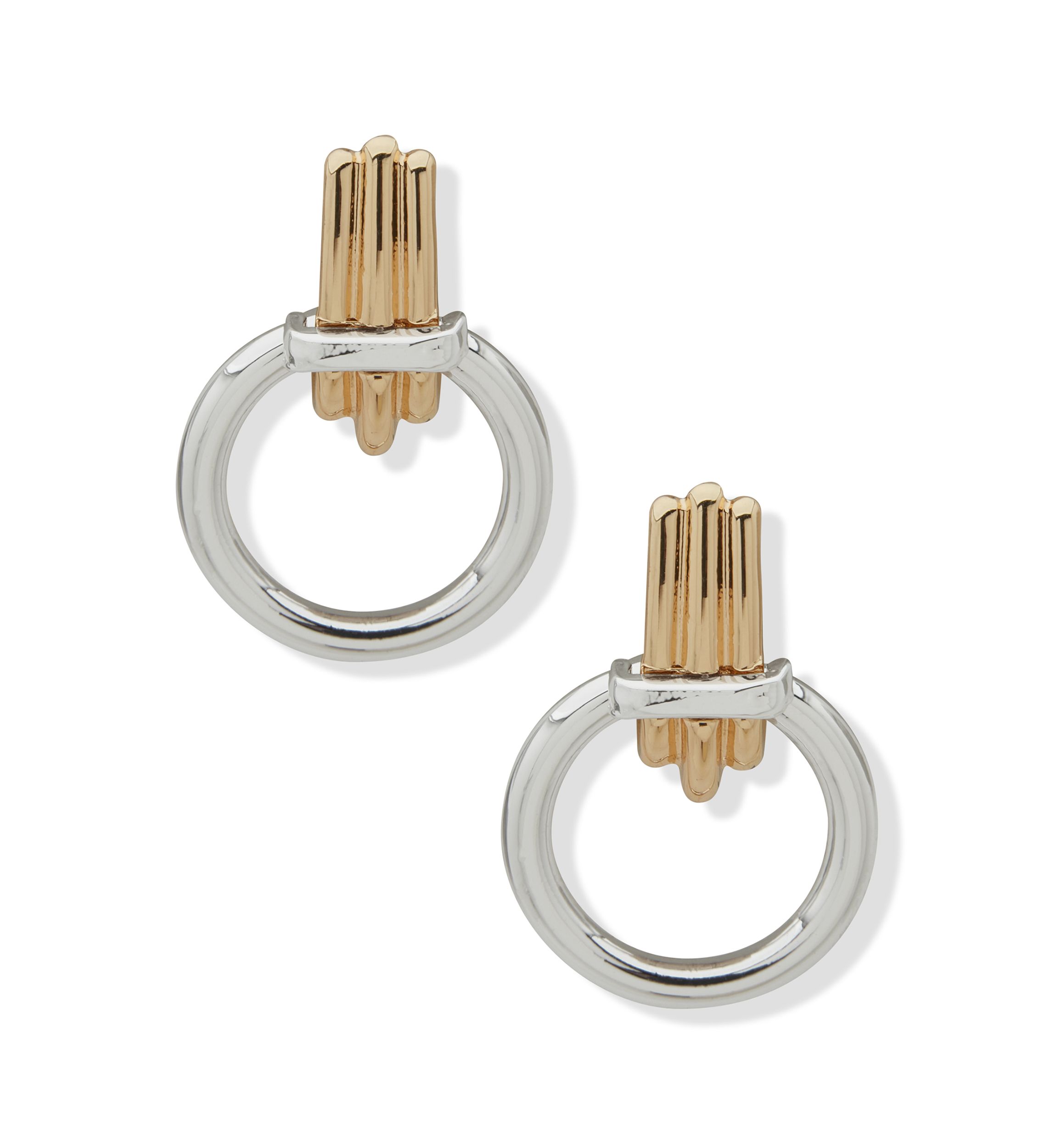 Two Tone Ribbed Doorknocker Drop Earrings