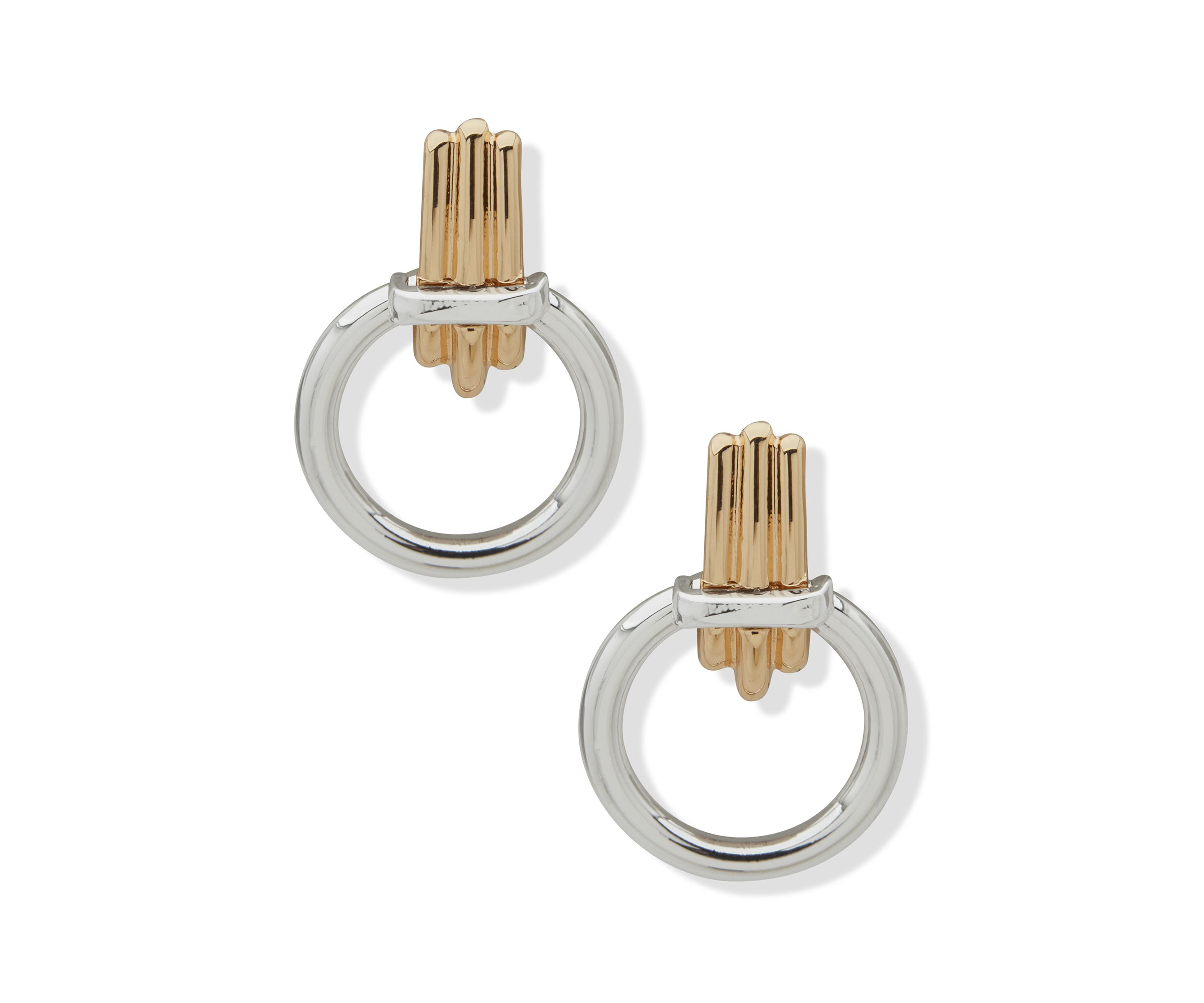 Two Tone Ribbed Doorknocker Drop Earrings