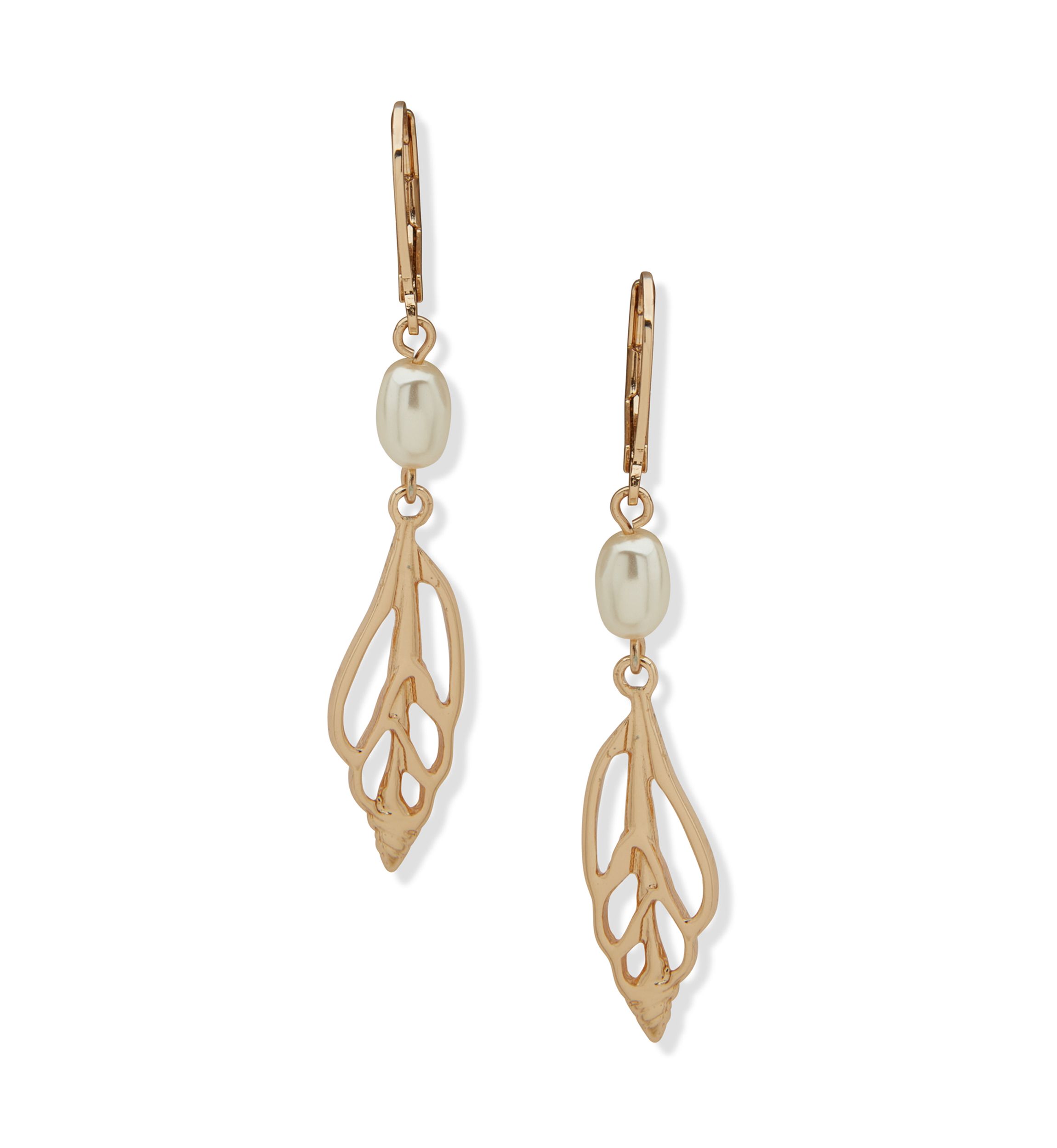 Gold Tone Pearl Shell Linear Earrings