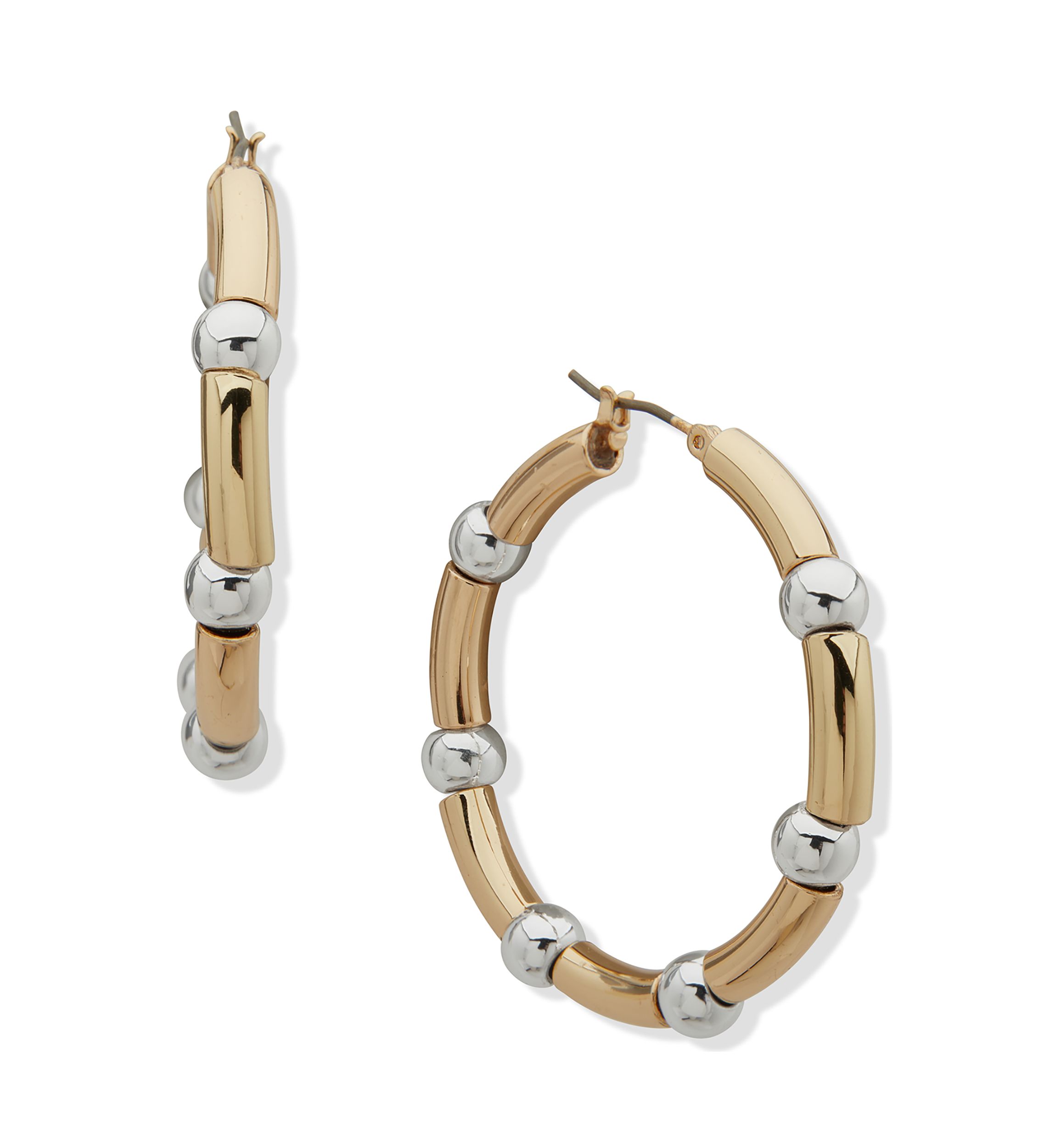 Two Tone Stationed Dome Hoop Earrings