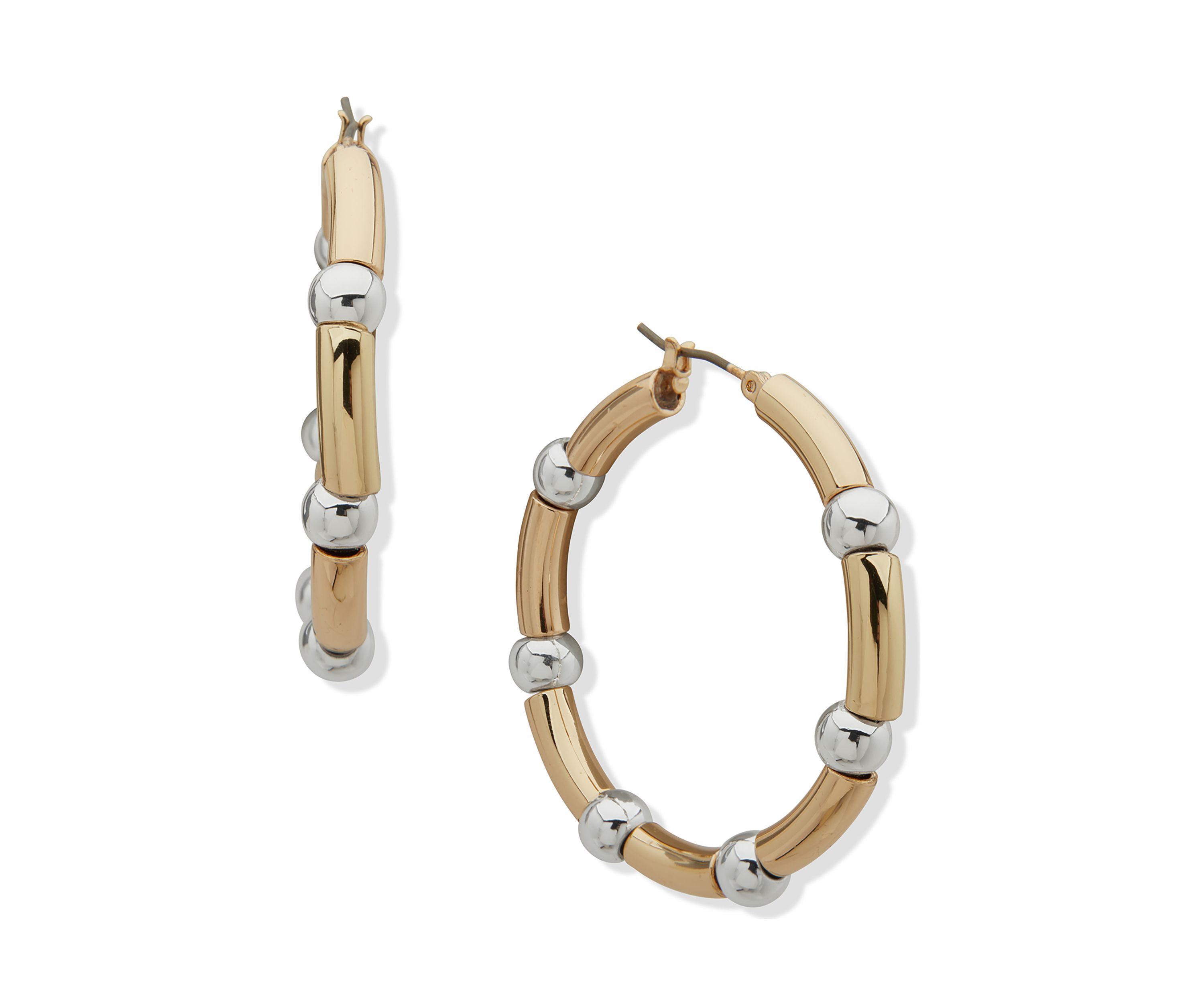 Two Tone Stationed Dome Hoop Earrings