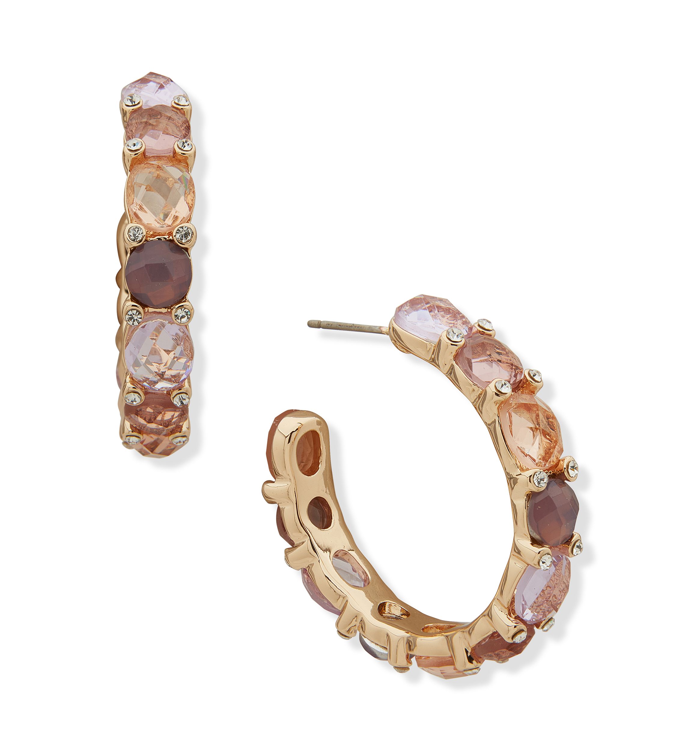 Gold Tone Purple Stone C Hoop Earrings