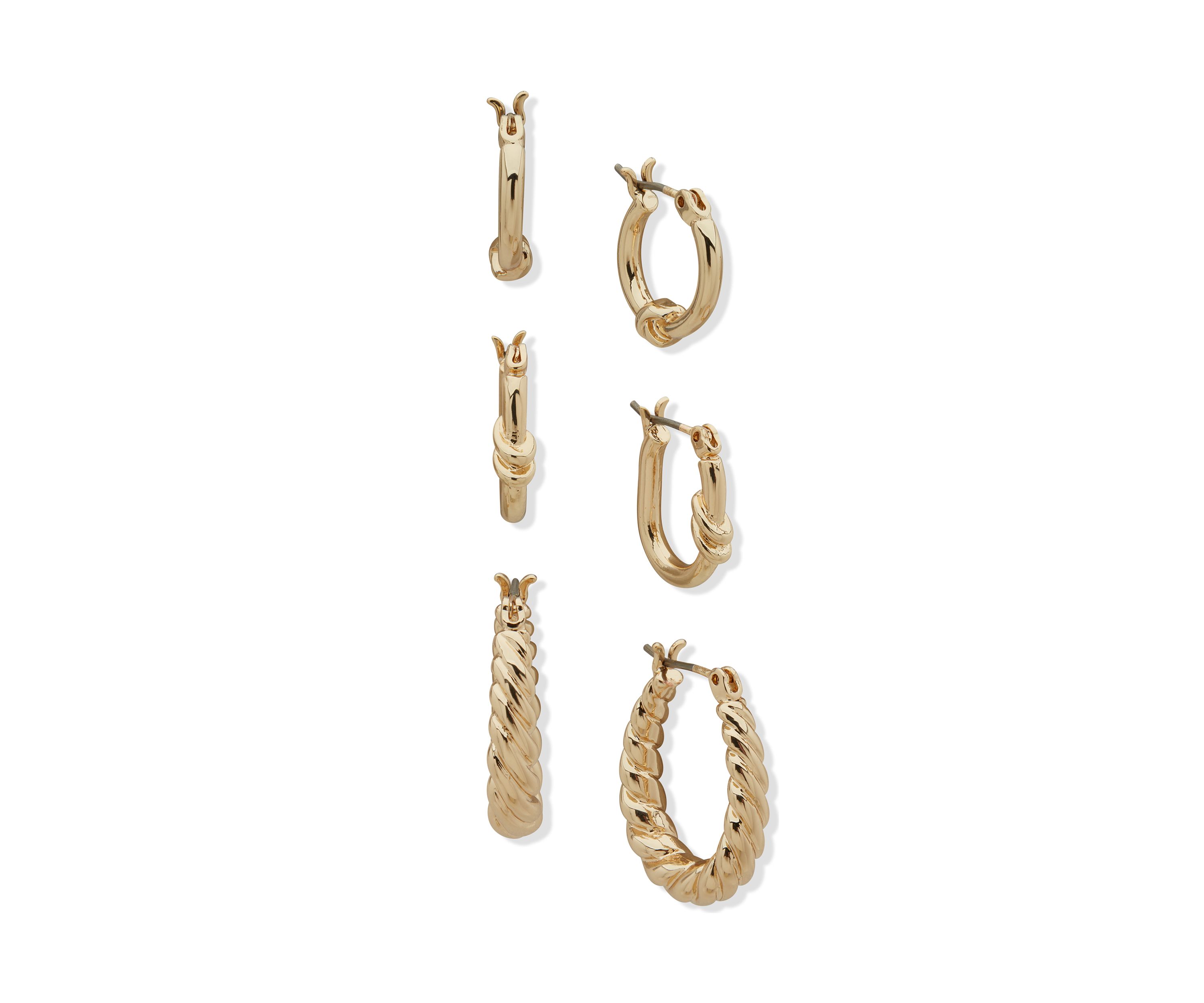 Gold Tone Twisted Hoop Trio Earrings Set
