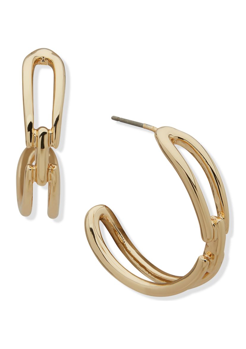 Gold Tone 28 Millimeter Interlocked C Hoop Earrings