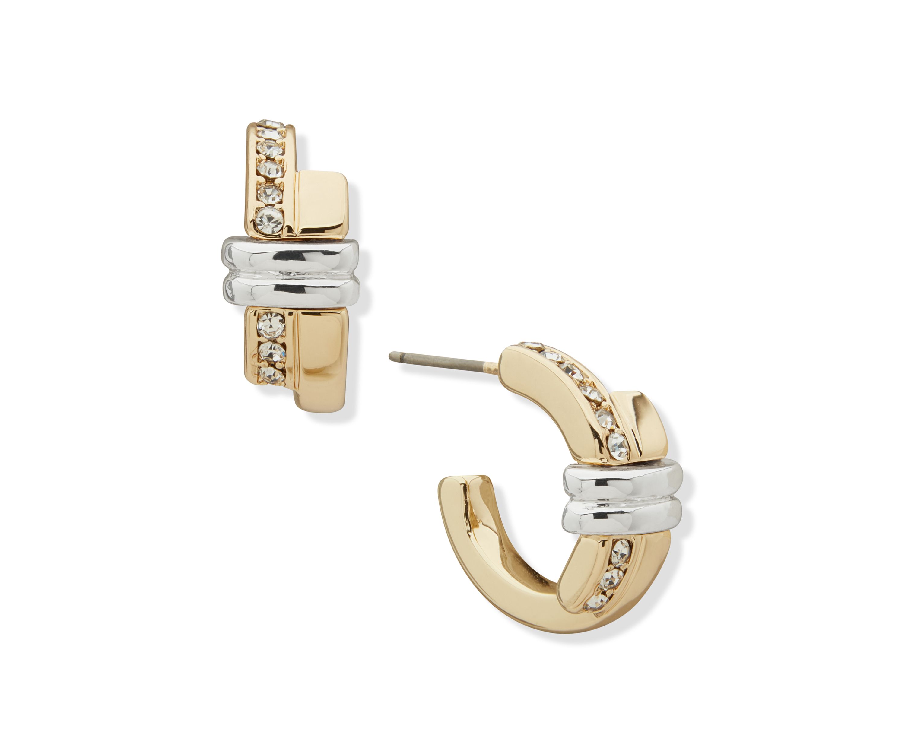 Two Tone Crystal 16mm 2 Row C Hoop Earrings