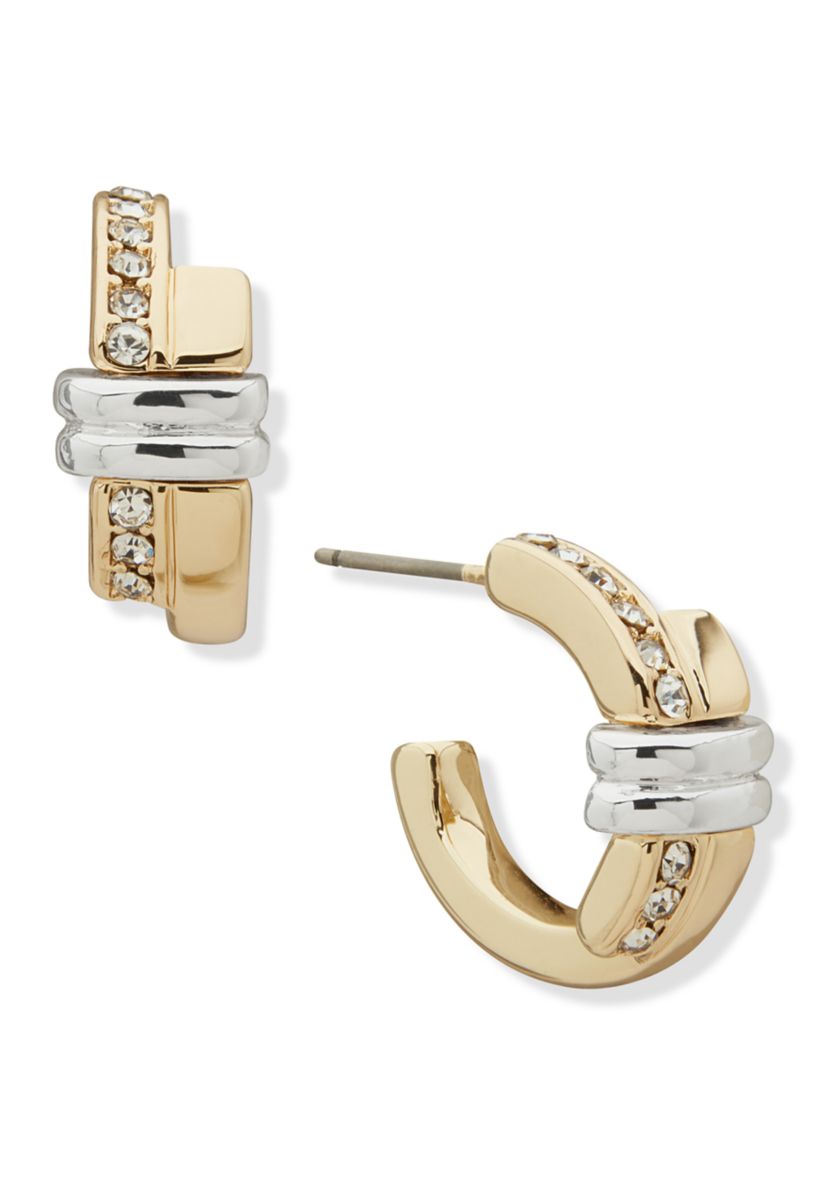 Two Tone Crystal 16mm 2 Row C Hoop Earrings