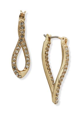 Anne Klein Gold Tone Crystal 24mm Twist Hoop Earrings
