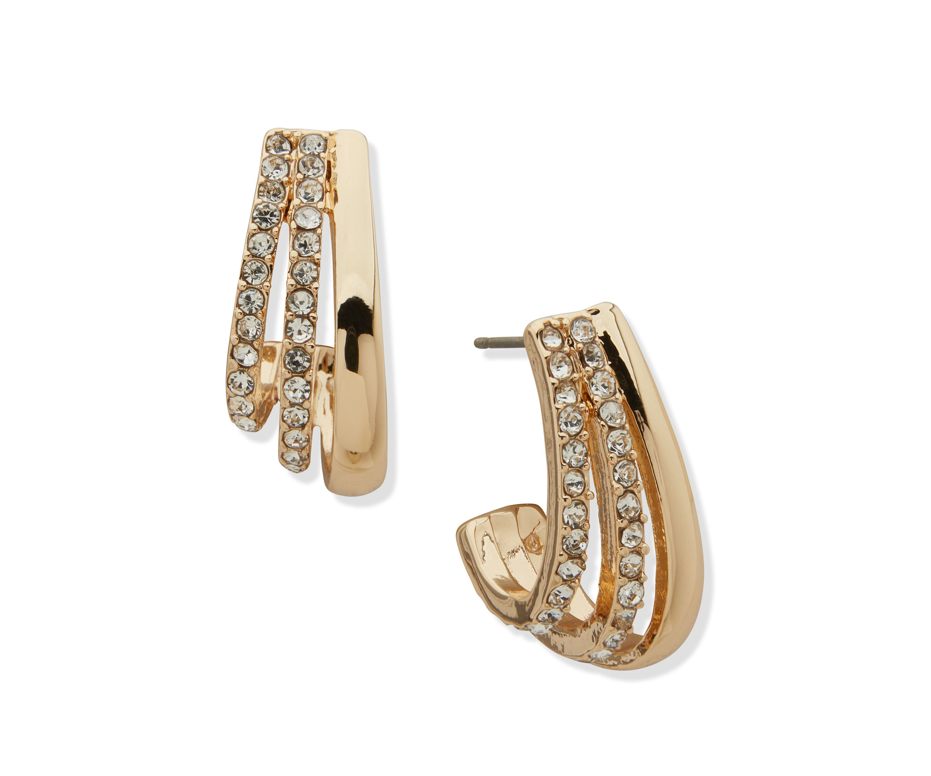 Gold Tone Crystal 25mm 3 Way Hoop Earrings
